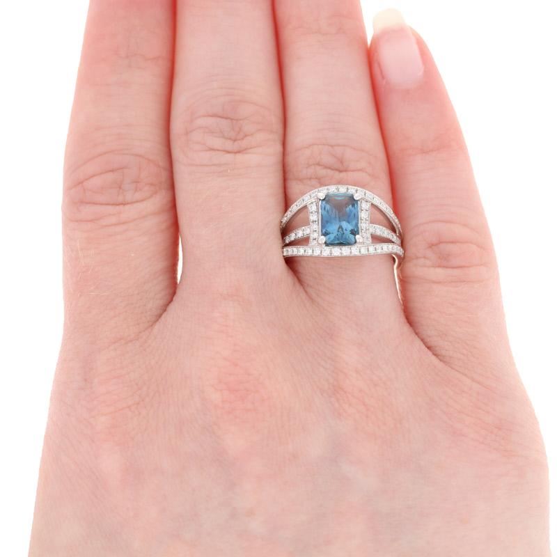 Women's NEW 2.25ctw Radiant Cut Sapphire & Diamond Ring - 14k White Gold Halo GIA