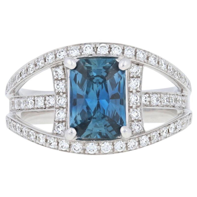NEW 2.25ctw Radiant Cut Sapphire & Diamond Ring - 14k White Gold Halo GIA