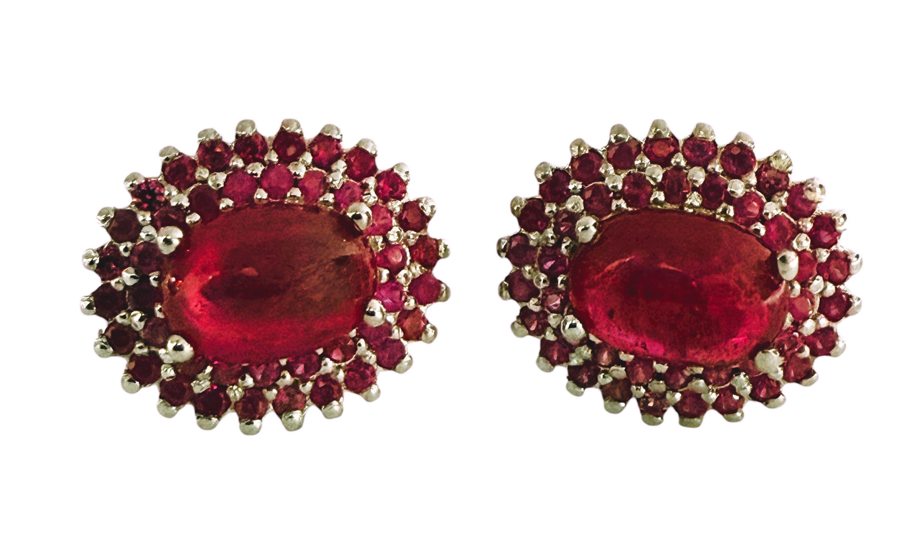 New 2.28 Carat Red Ruby Cabochon & Diamond Cut Ruby Sterling Earrings Excellent état - En vente à Eagan, MN
