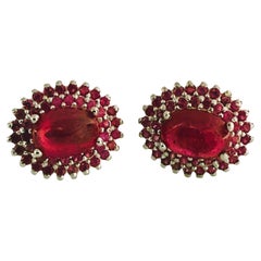 New 2.28 Carat Red Ruby Cabochon & Diamond Cut Ruby Sterling Earrings