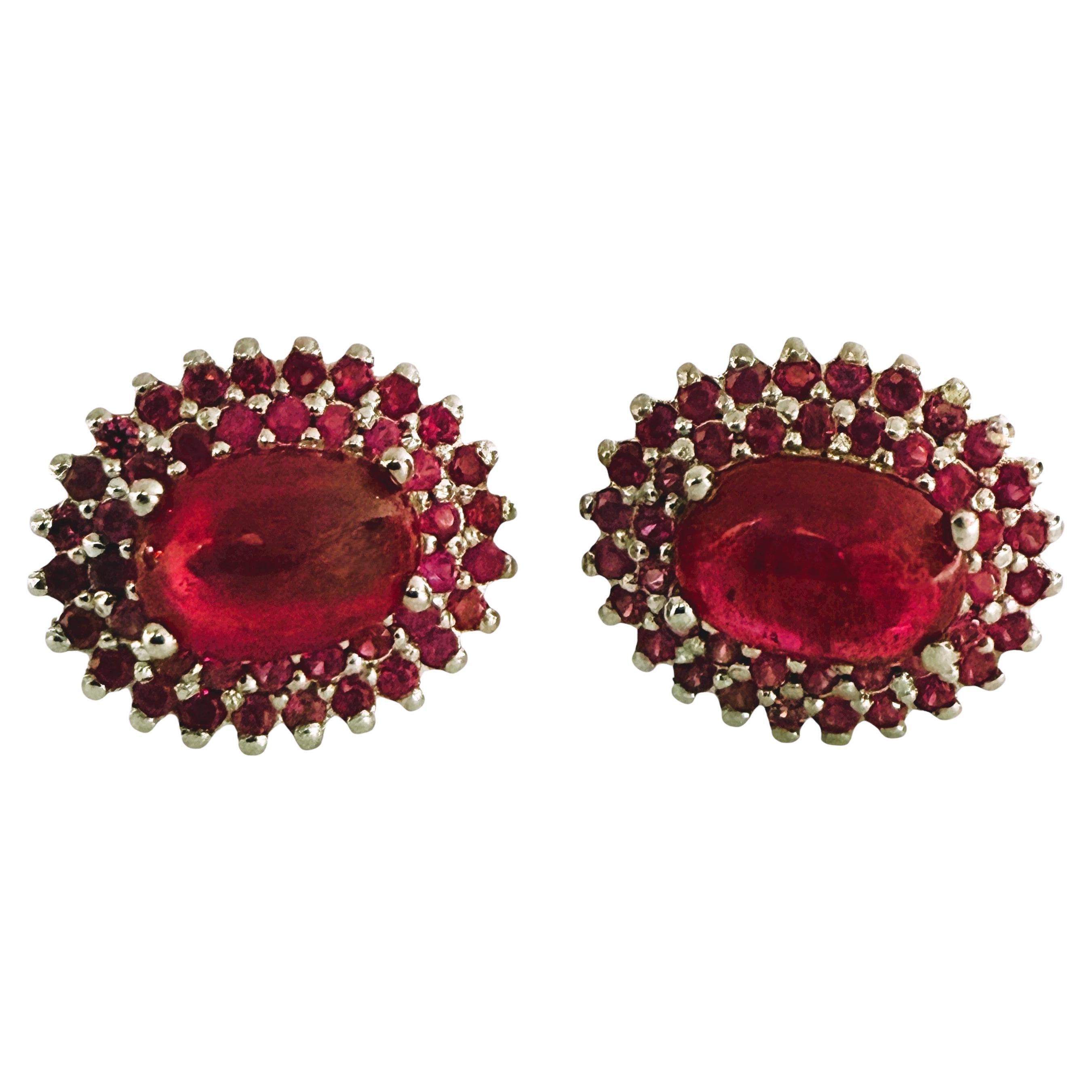 New 2.28 Carat Red Ruby Cabochon & Diamond Cut Ruby Sterling Earrings For Sale