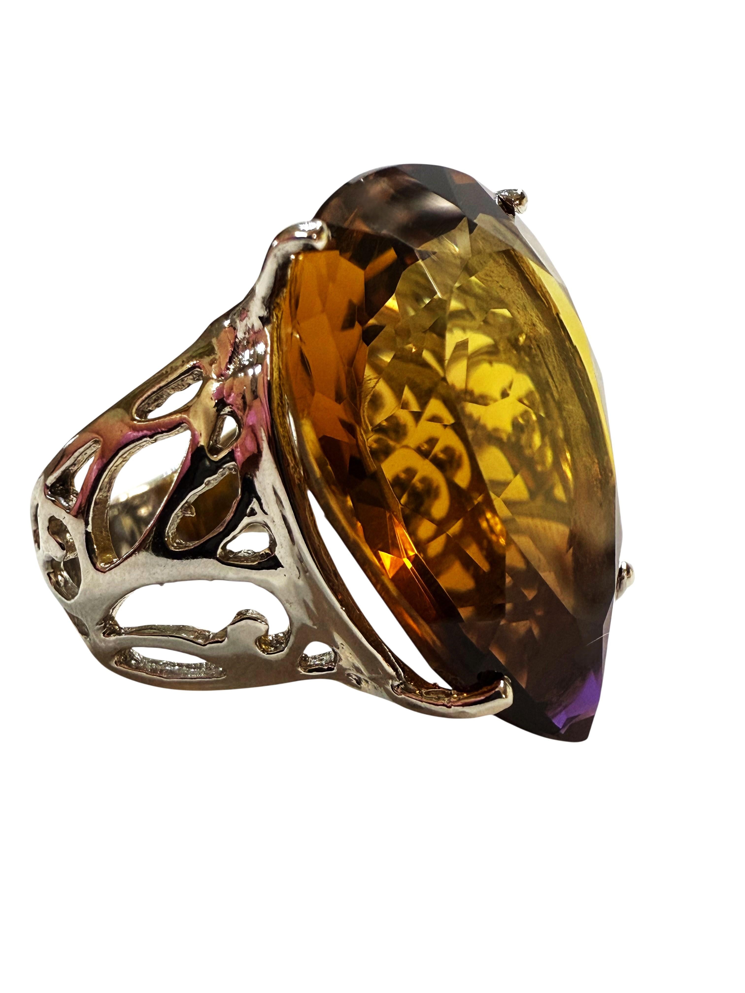 New 22.95 Carat Bi-Color Ametrine W Gold PL Sterling Silver Filigree Ring In New Condition For Sale In Eagan, MN