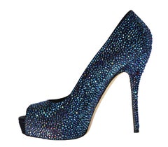 New $2, 295 Gucci Sofia Etoile Blue Crystal Encrusted Peep Toe High-Heel Pump 38