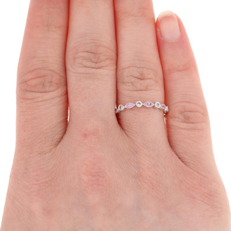 For Sale:  New .22ctw Round Cut Pink Sapphire & Diamond Ring 14k Gold Milgrain Wedding Band 3