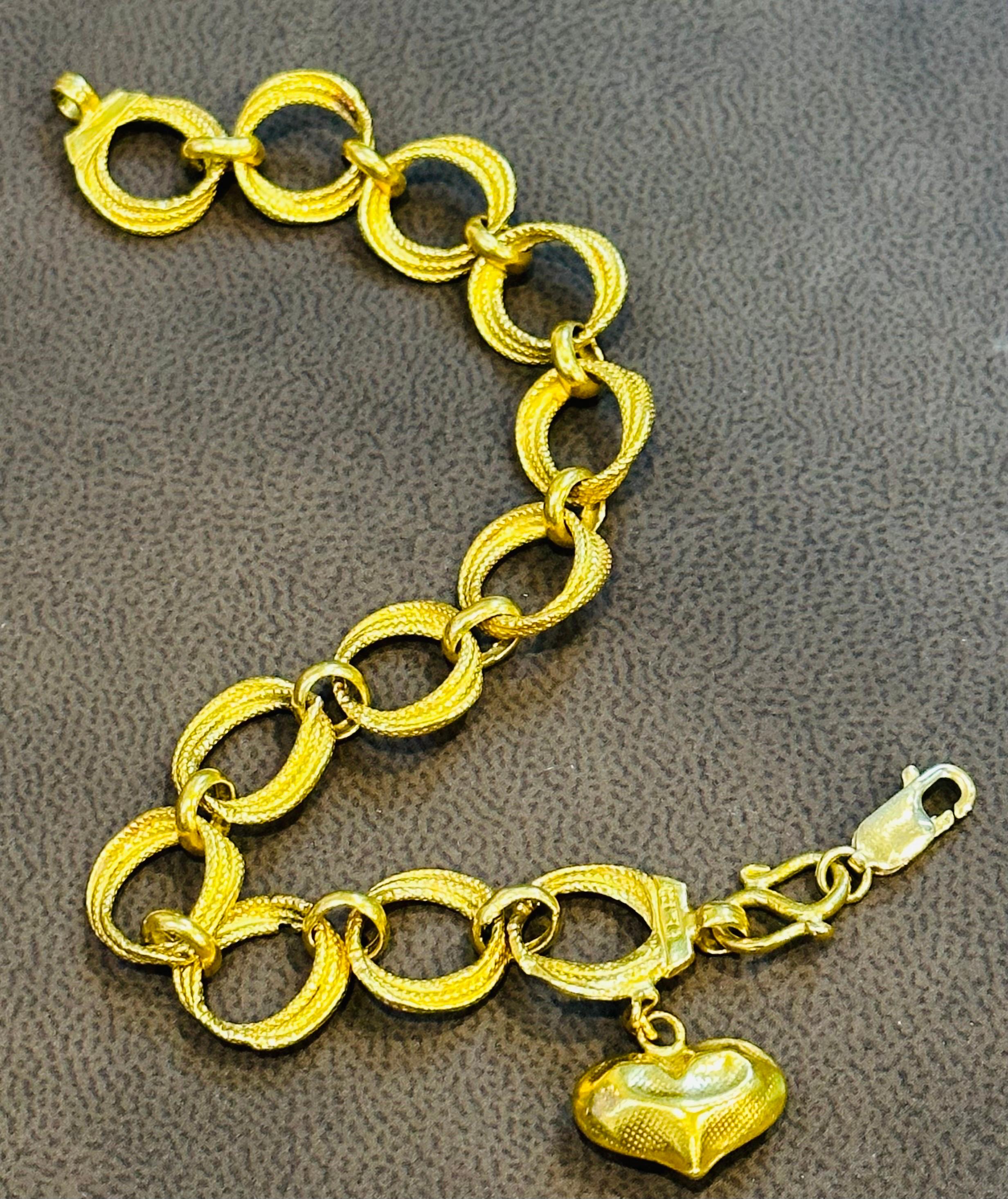 Women's New 23 Karat Yellow Pure Gold 15.75 Gm Link Bracelet for Charms with Heart Charm