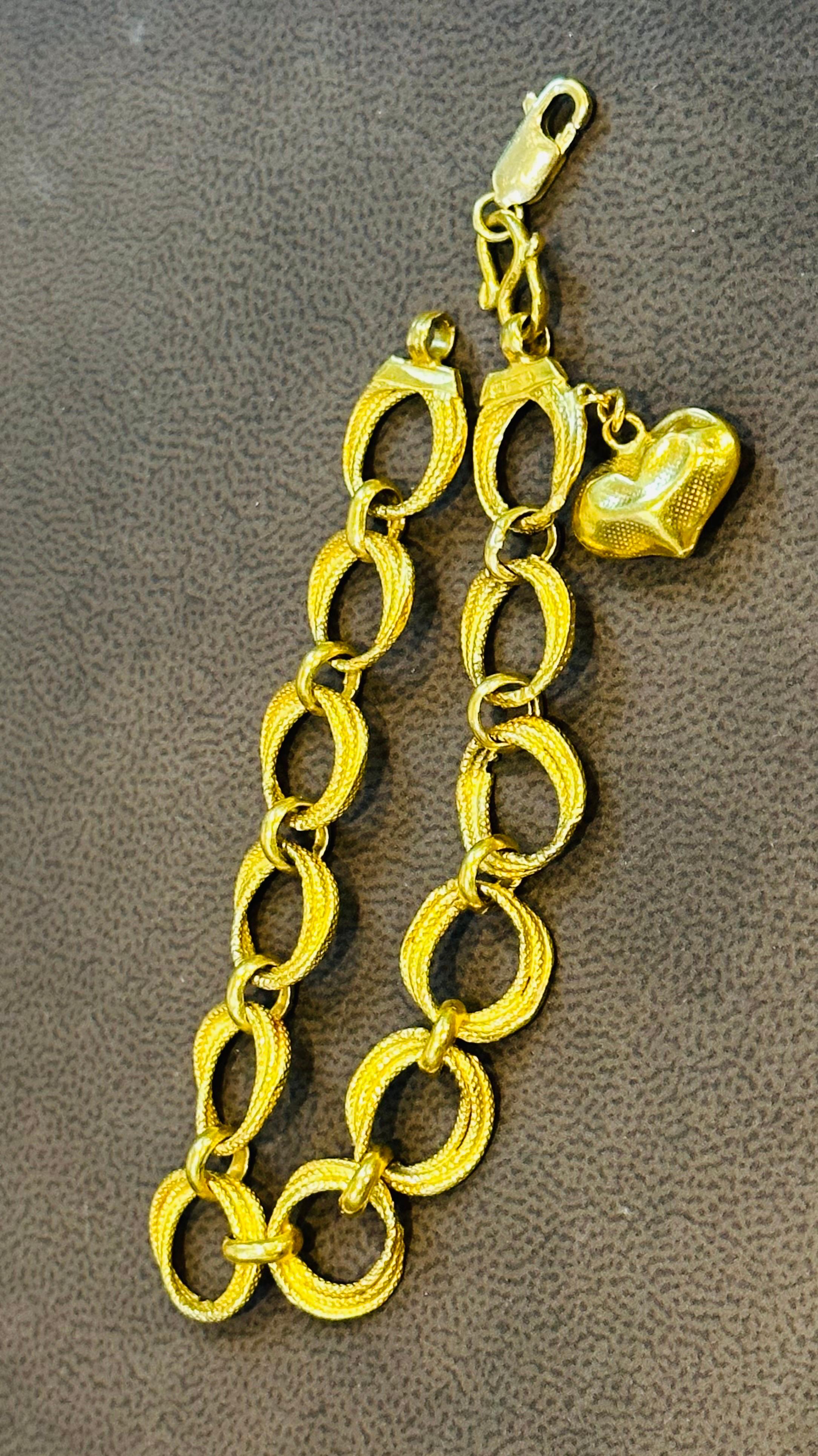 New 23 Karat Yellow Pure Gold 15.75 Gm Link Bracelet for Charms with Heart Charm 1