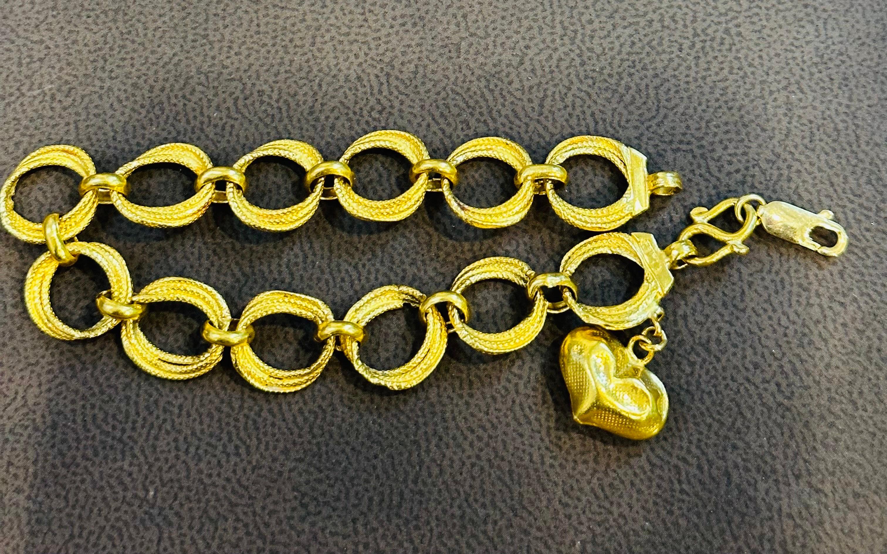 New 23 Karat Yellow Pure Gold 15.75 Gm Link Bracelet for Charms with Heart Charm 2