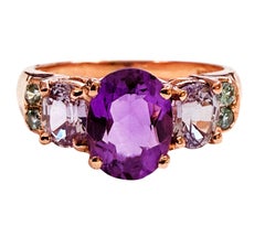 New 2.30 Carat Amethyst & Sapphire Rose Gold Plated Sterling Silver Ring