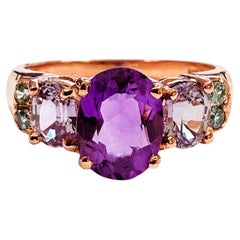 New 2.30 Carat Amethyst & Sapphire Rose Gold Plated Sterling Silver Ring