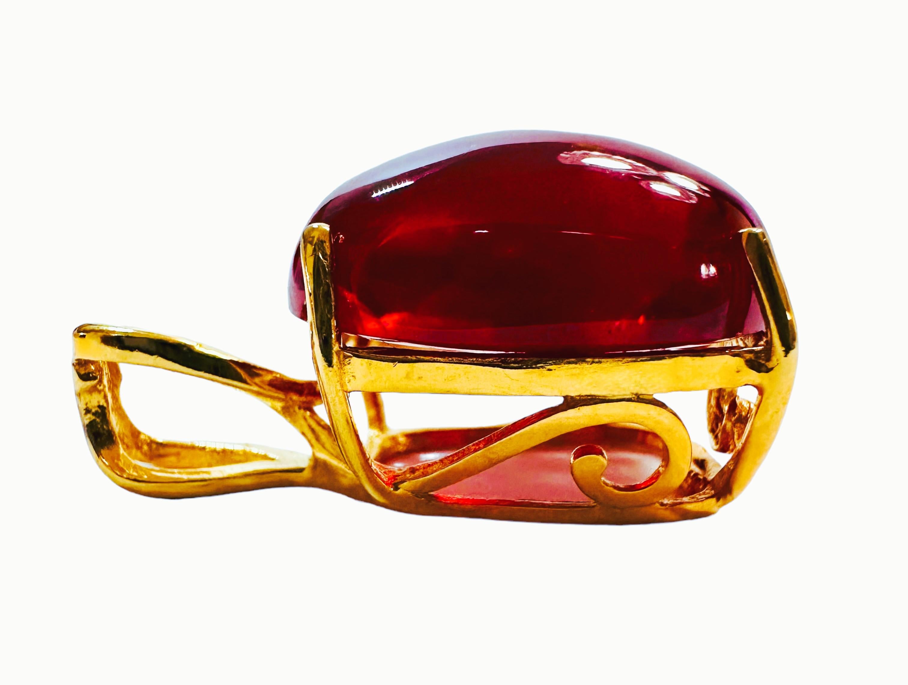 Art Deco New 23.10 ct Blood Red Sapphire Yellow Gold Plated Sterling Pendant