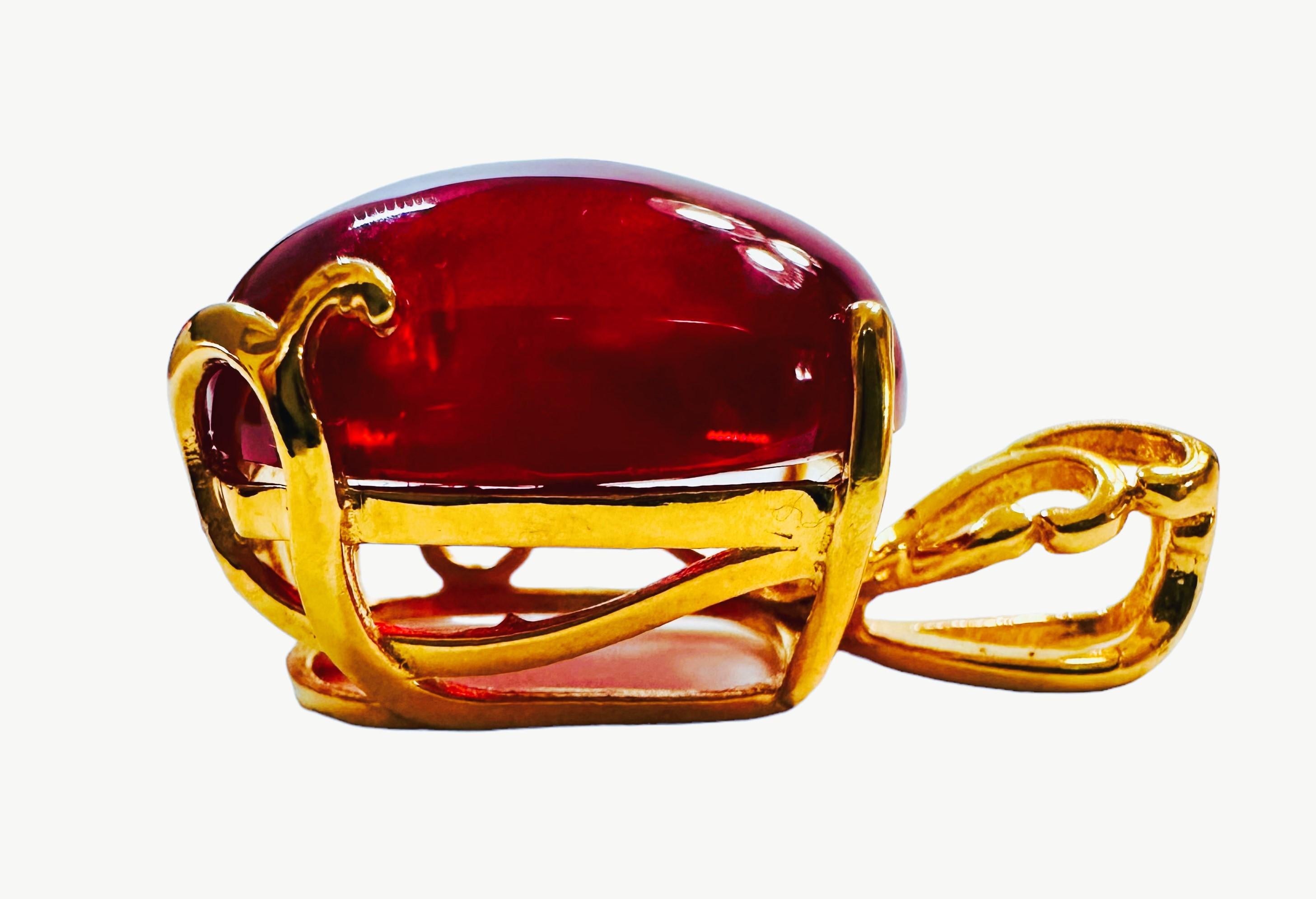 Cabochon New 23.10 ct Blood Red Sapphire Yellow Gold Plated Sterling Pendant
