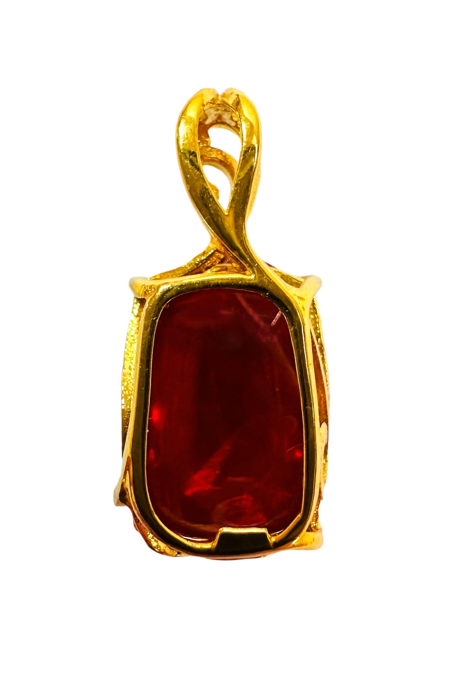 New 23.10 ct Blood Red Sapphire Yellow Gold Plated Sterling Pendant In New Condition In Eagan, MN