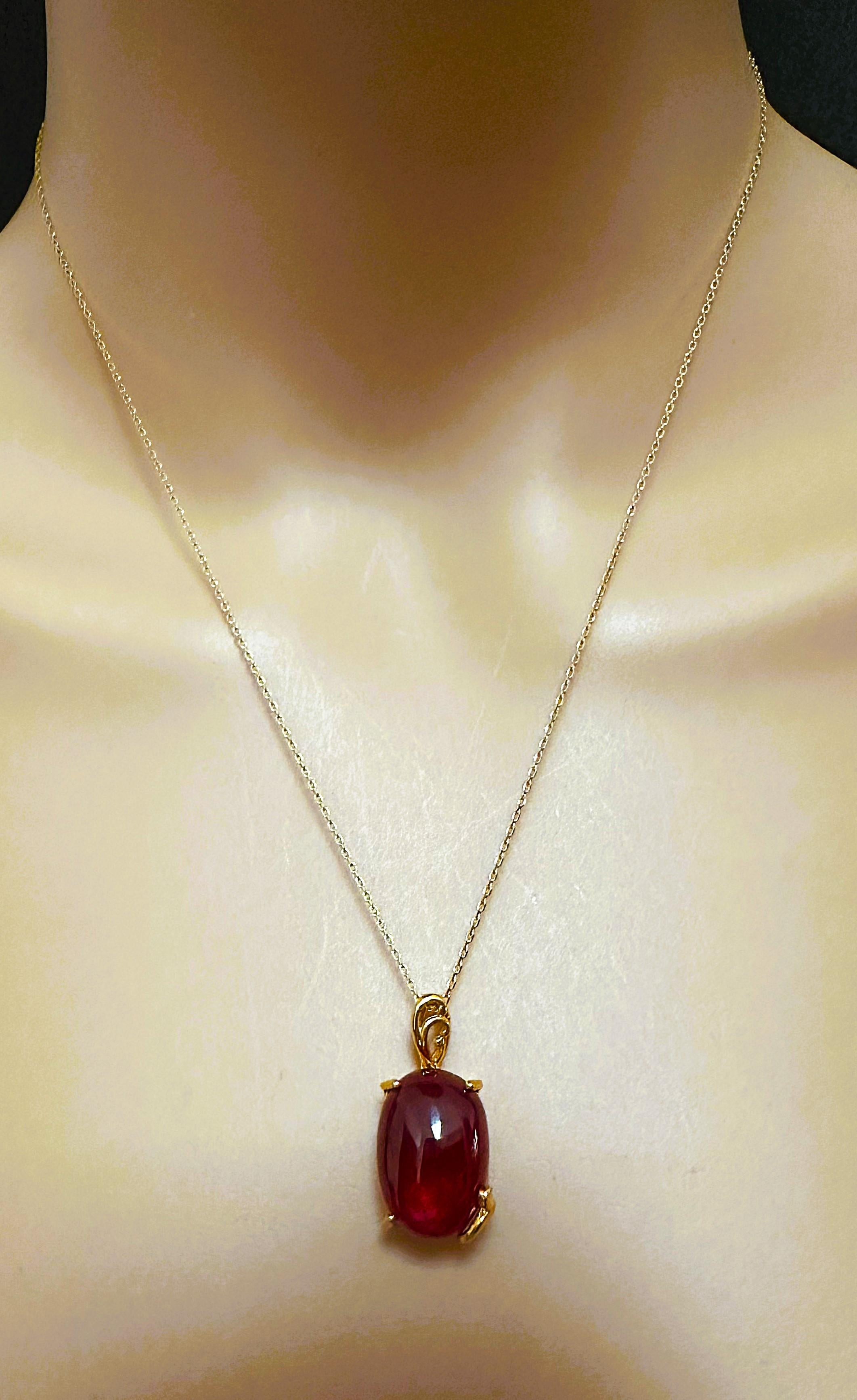 New 23.10 ct Blood Red Sapphire Yellow Gold Plated Sterling Pendant 2