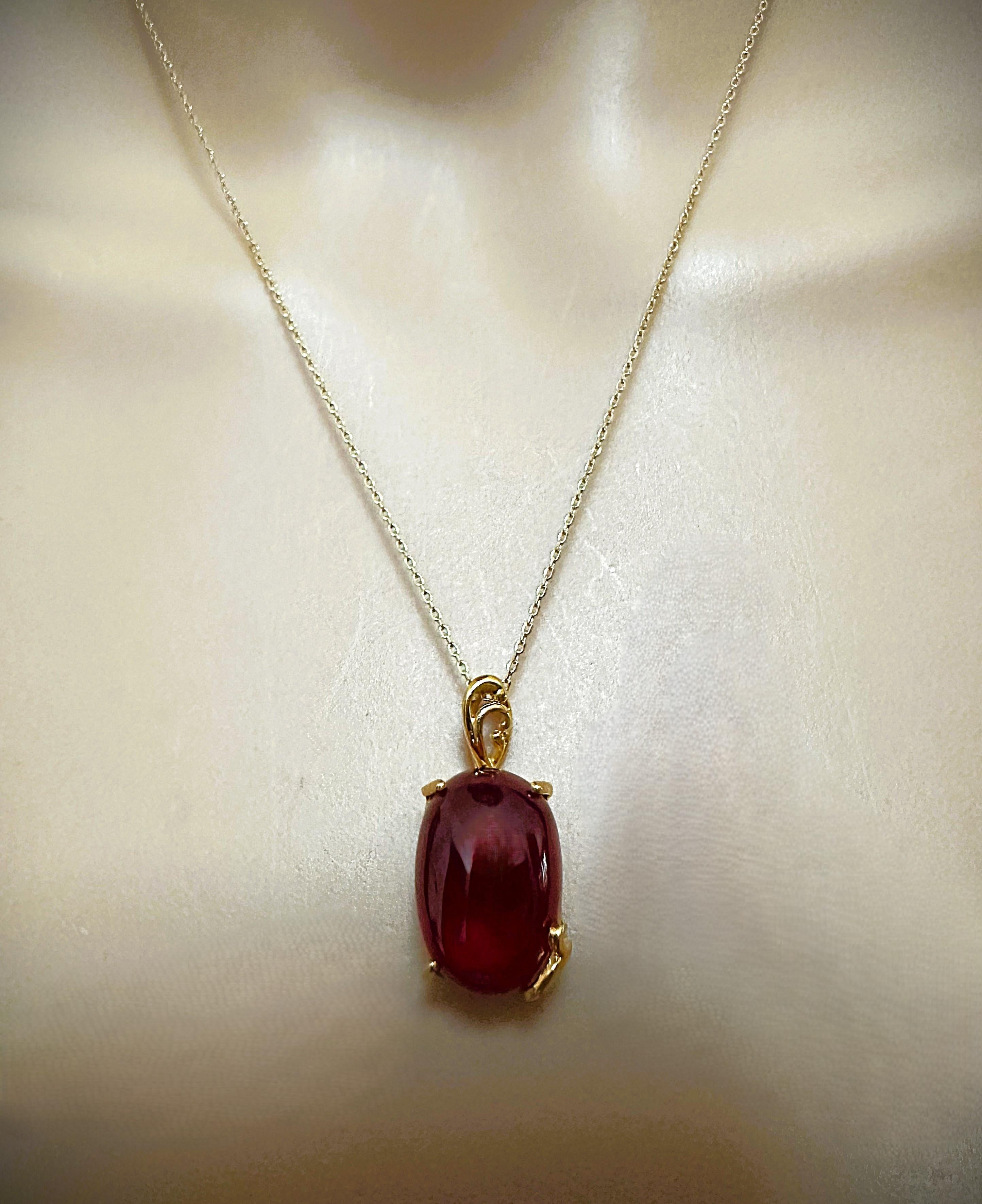 New 23.10 ct Blood Red Sapphire Yellow Gold Plated Sterling Pendant 3