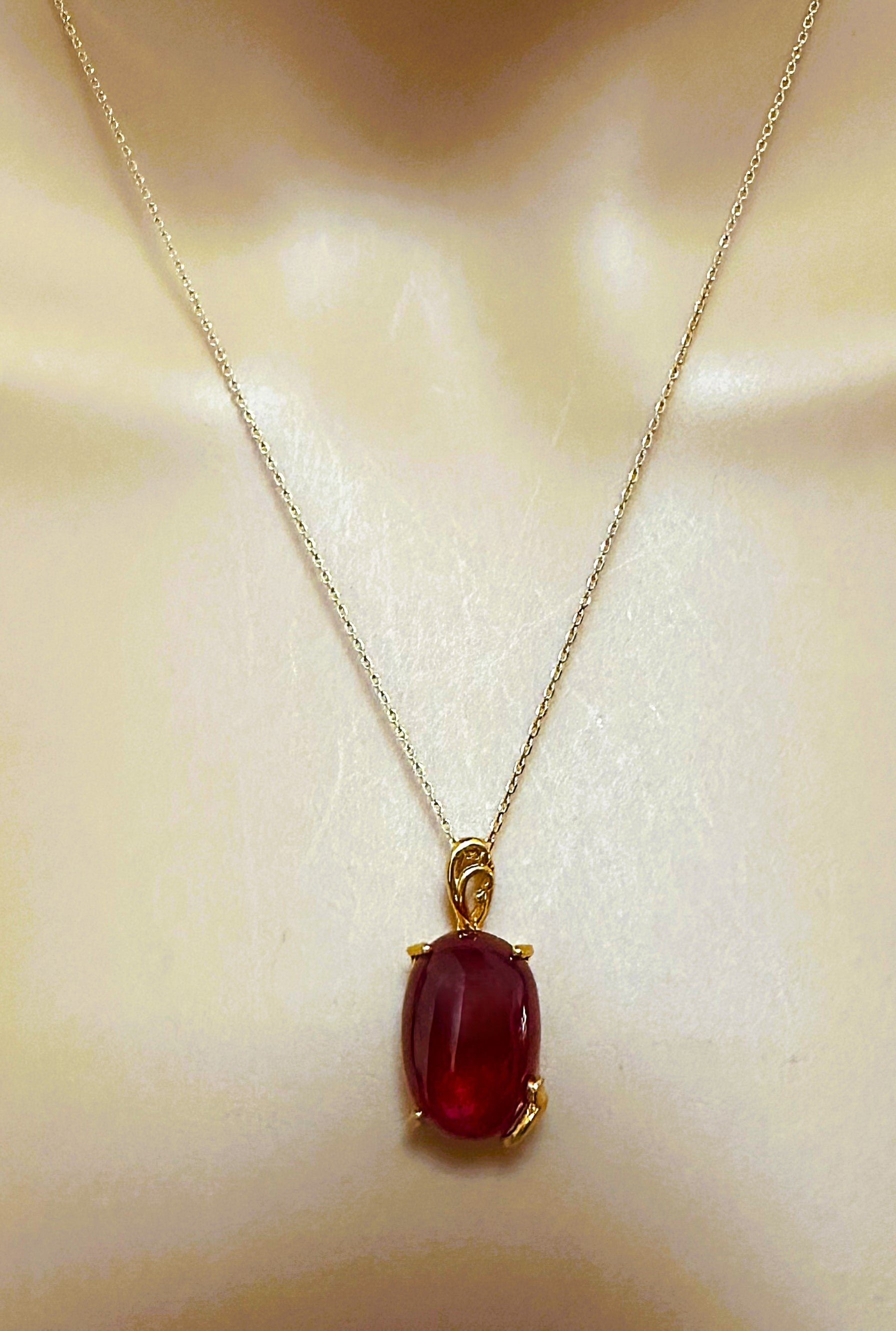 New 23.10 ct Blood Red Sapphire Yellow Gold Plated Sterling Pendant