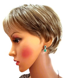 New 2.32 Carat Emerald & Diamond Cut Sapphire 14k White Gold PL Sterling Earring