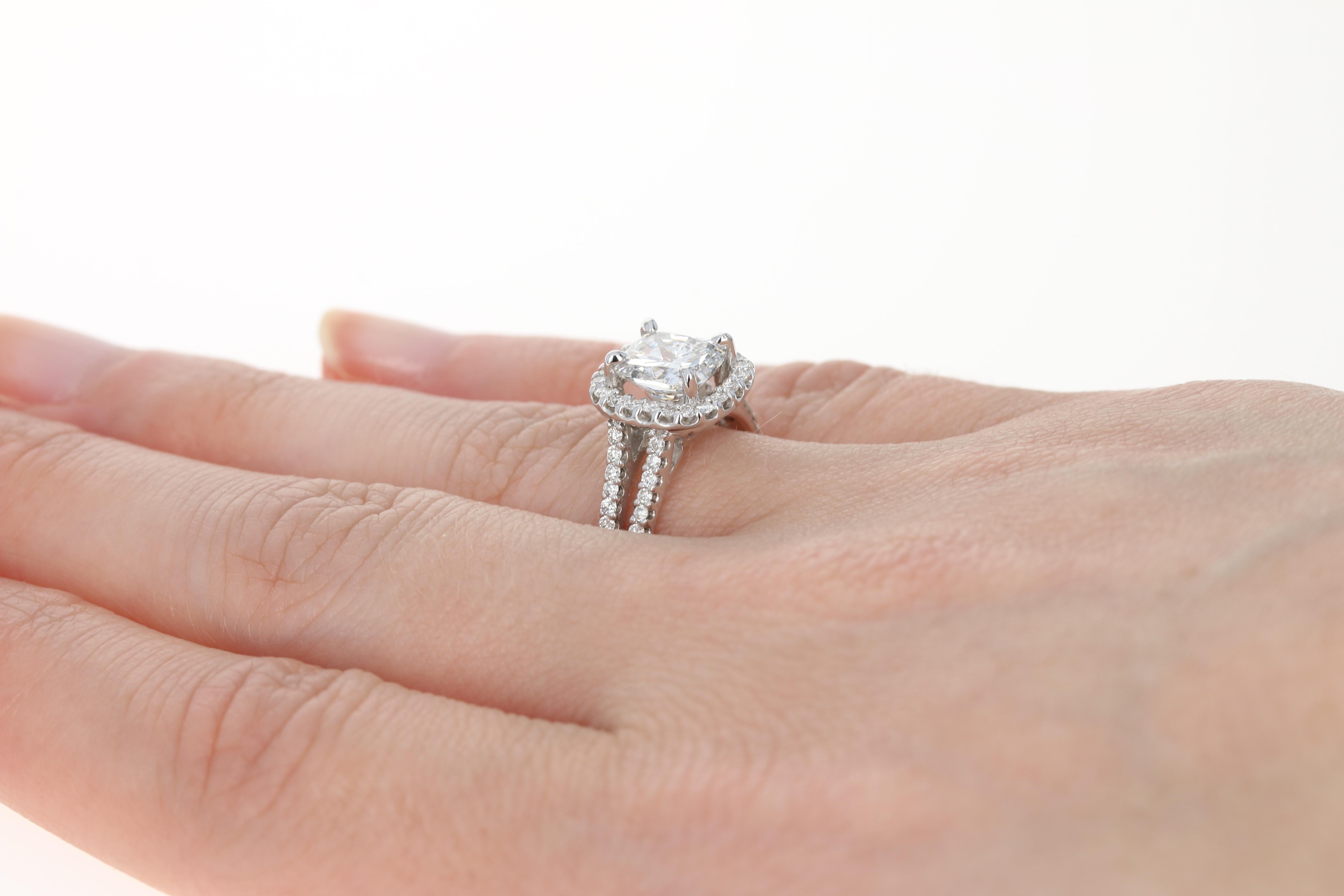 Women's 2.36 Carat Cushion Cut Diamond Engagement Ring, 14 Karat White Gold Halo GIA