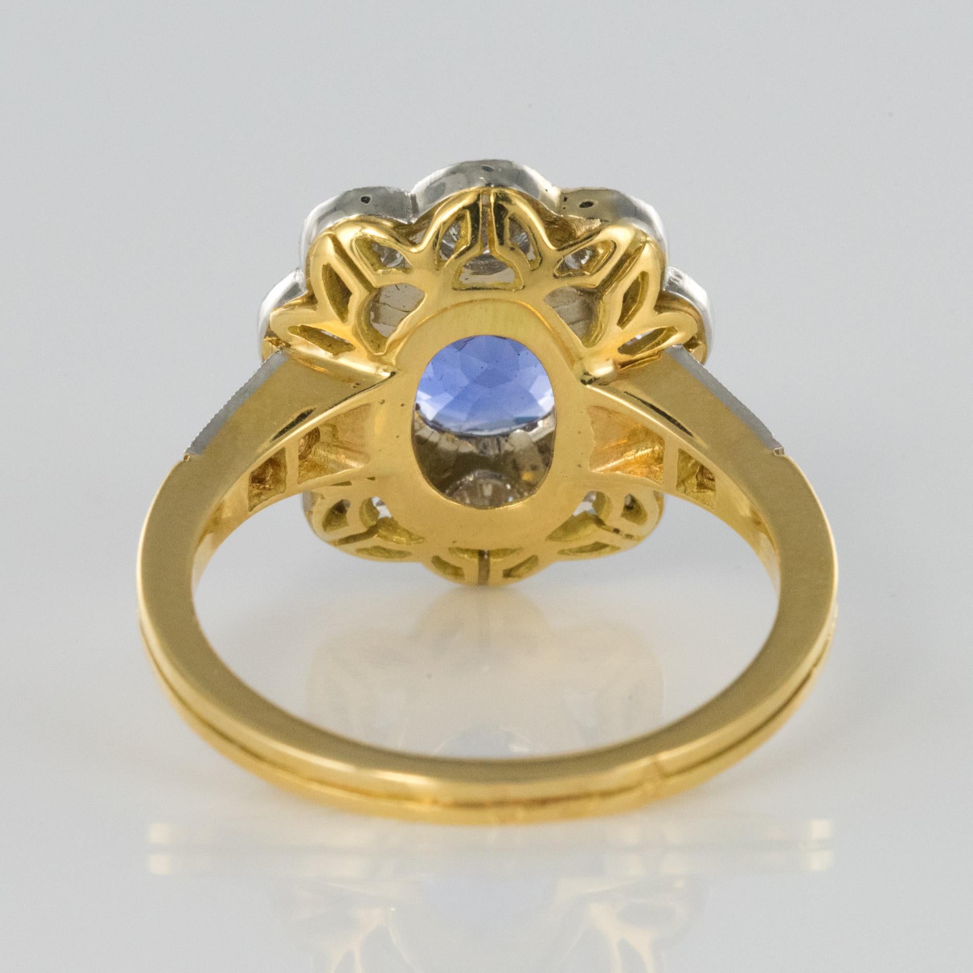 New 2.38 Carat Sapphire Diamonds 18 Karat Yellow Gold Daisy Ring For Sale 5