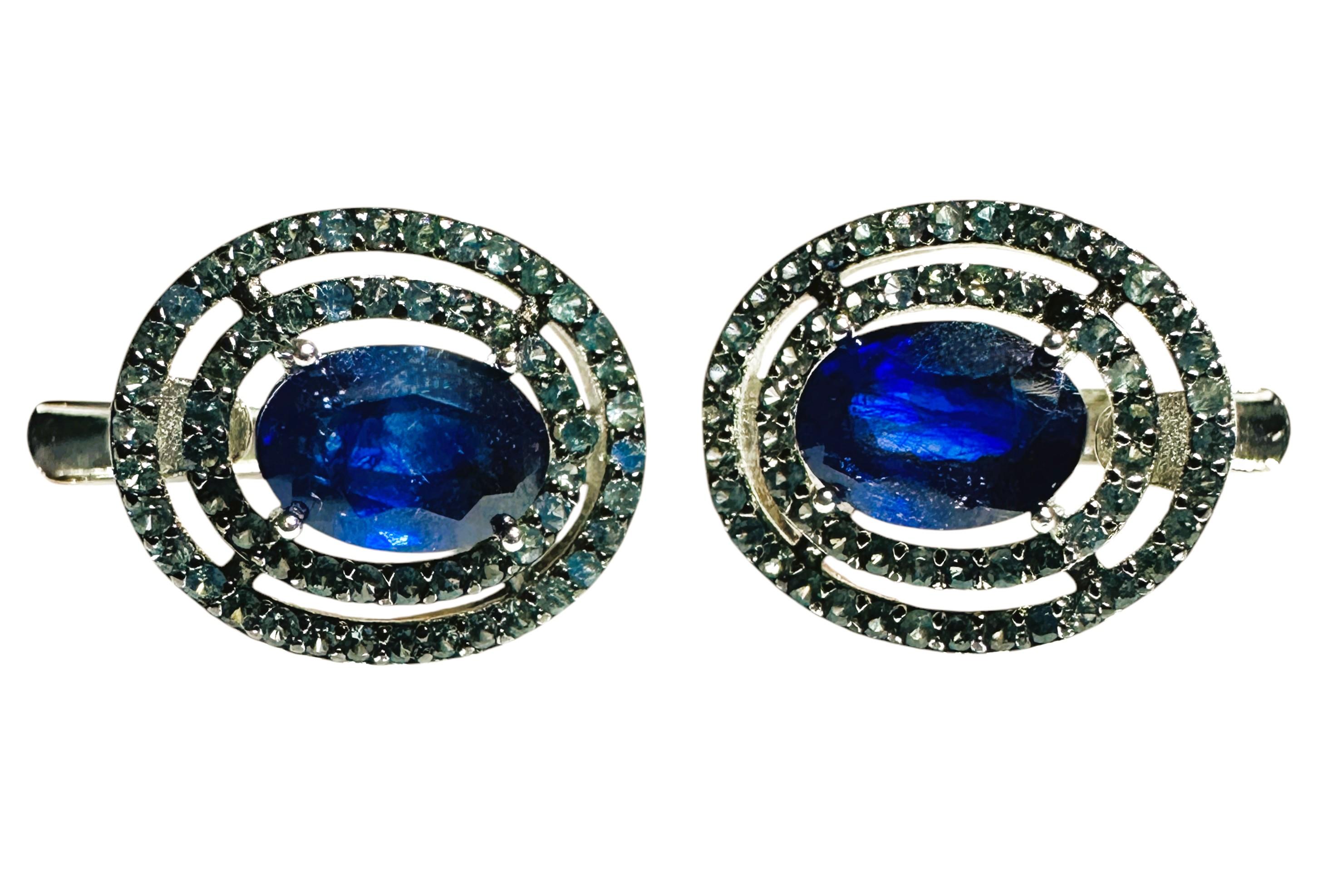 Art Deco New 2.4 Carat Blue Kyanite and Diamond Cut Blue Sapphire Earrings For Sale