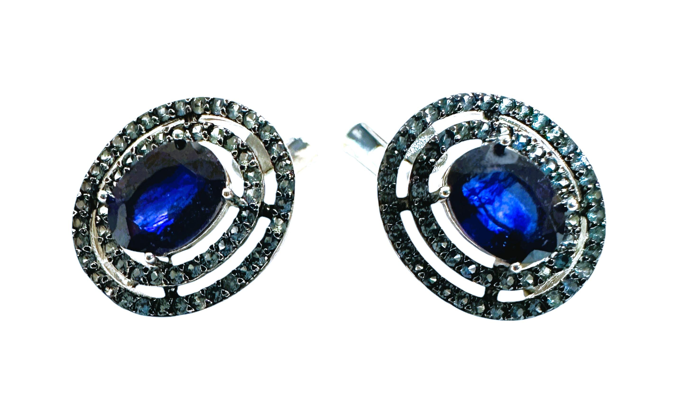 Women's New 2.4 Carat Blue Kyanite and Diamond Cut Blue Sapphire Earrings For Sale