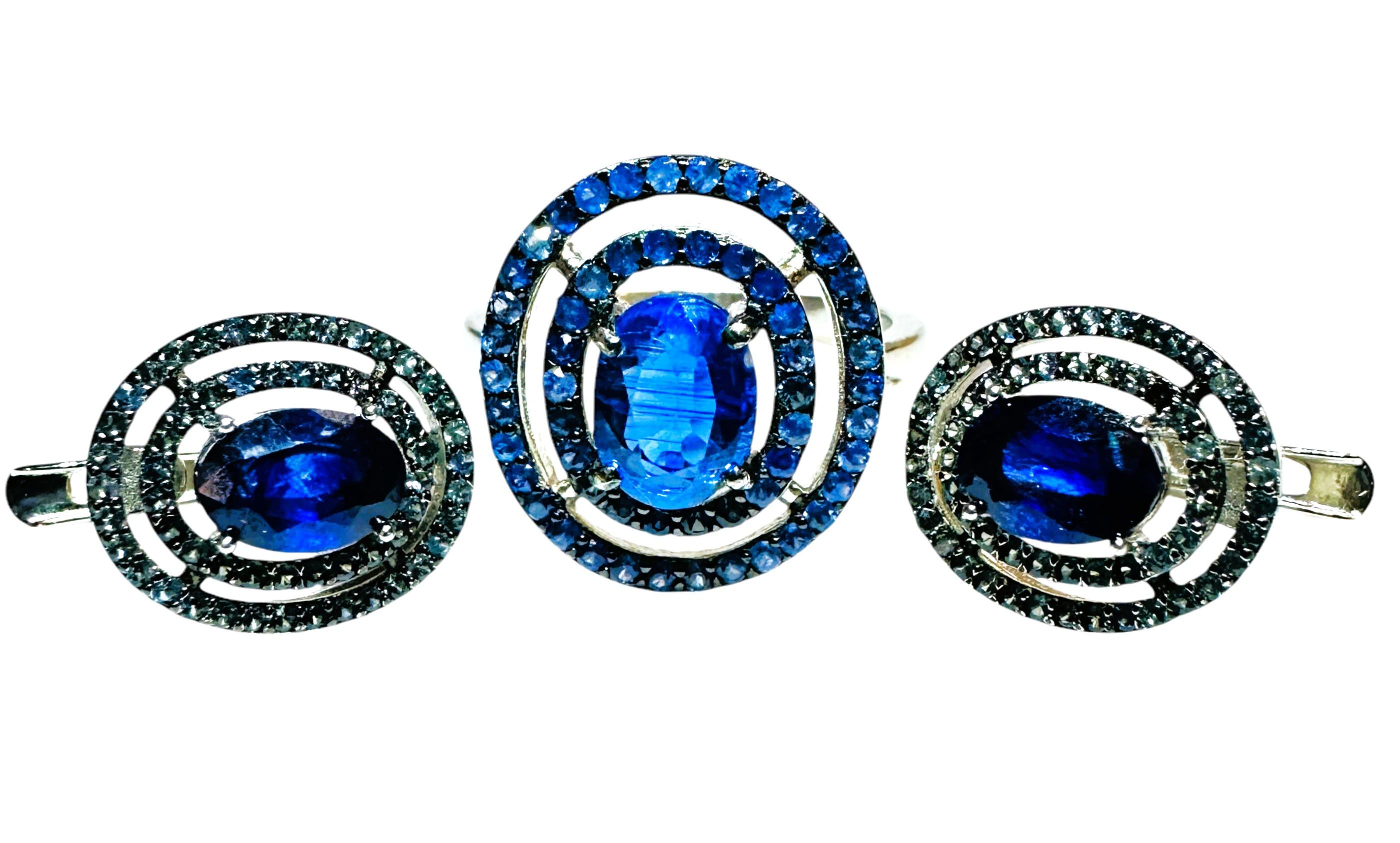 New 2.4 Carat Blue Kyanite and Diamond Cut Blue Sapphire Earrings For Sale 1