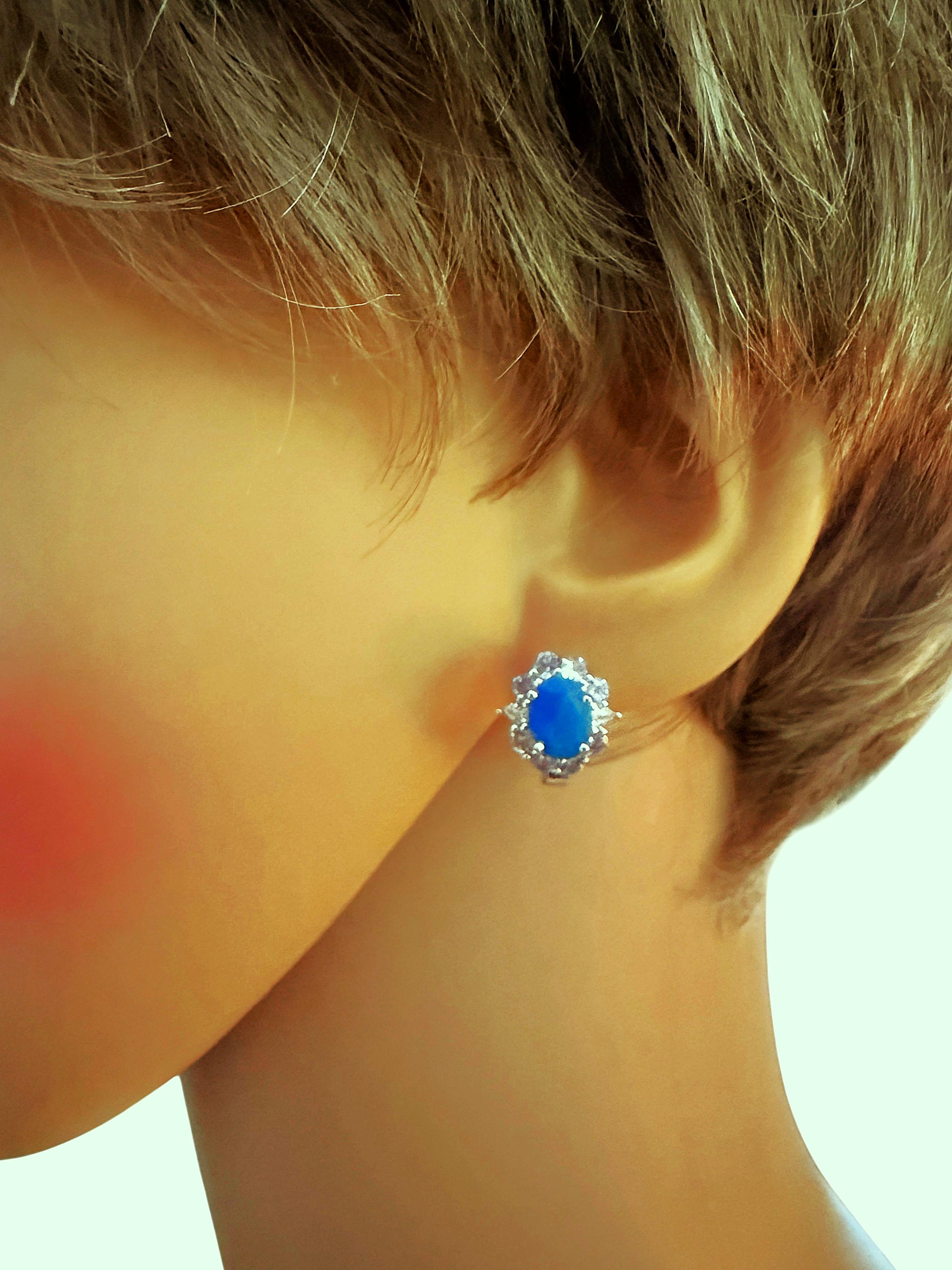 Neue 242 Karat Äthiopischer Blauer Opal & Tansanit mit Diamantschliff Sterling-Ohrringe (Art déco) im Angebot