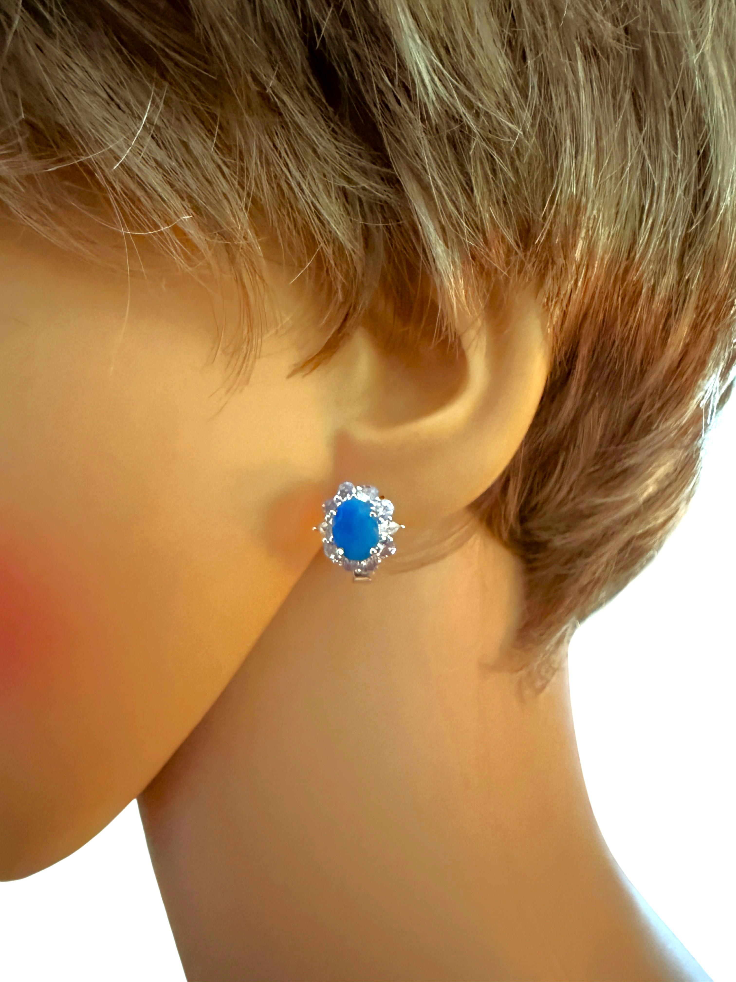 Neue 242 Karat Äthiopischer Blauer Opal & Tansanit mit Diamantschliff Sterling-Ohrringe (Ovalschliff) im Angebot