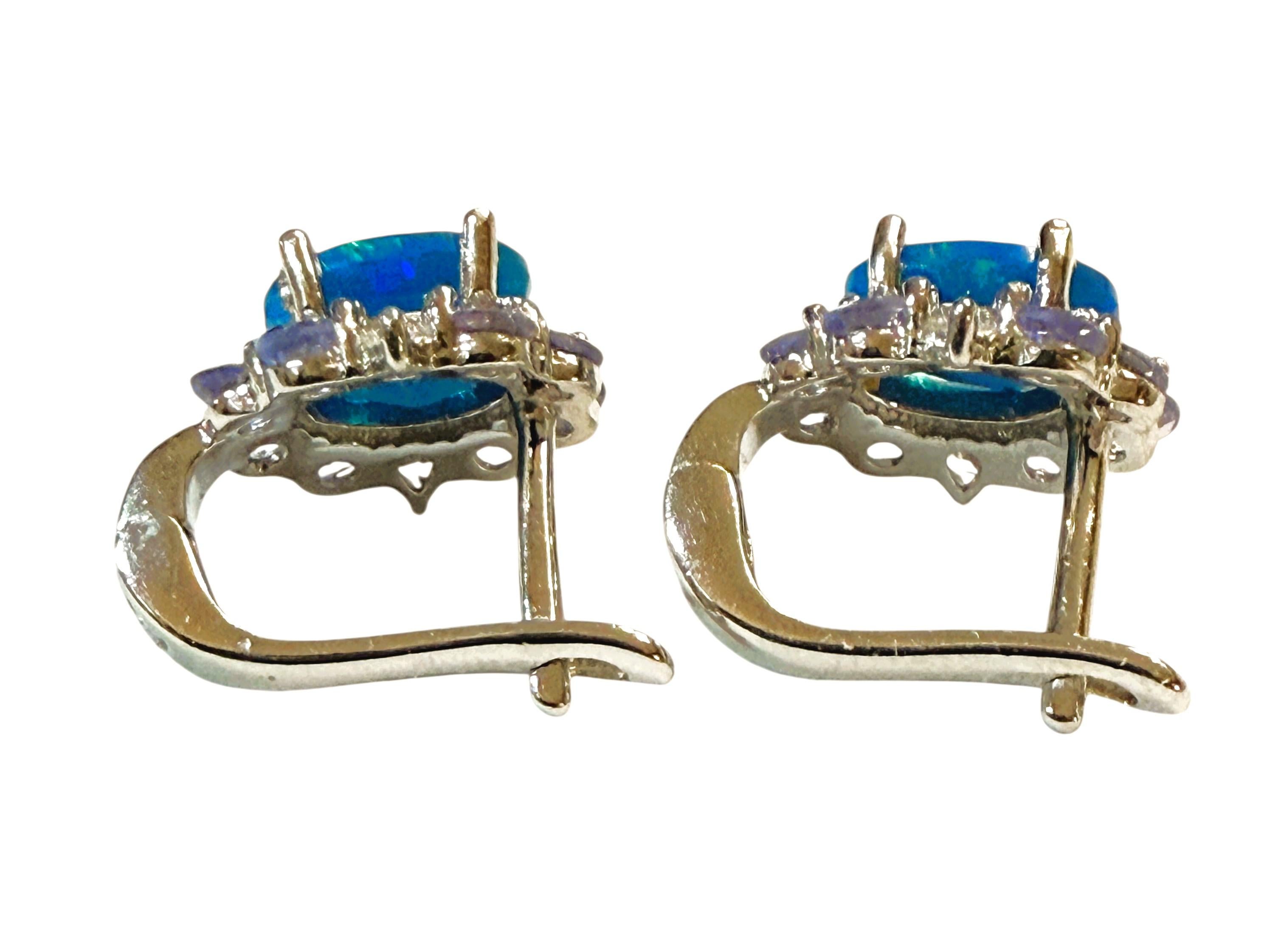 Neue 242 Karat Äthiopischer Blauer Opal & Tansanit mit Diamantschliff Sterling-Ohrringe Damen im Angebot