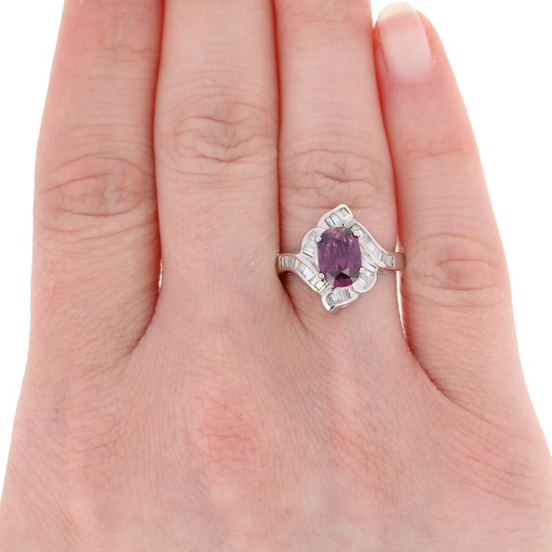 2.43 Carat Ruby and Diamond Ring, 18 Karat White Gold GIA Halo Bypass In New Condition In Greensboro, NC
