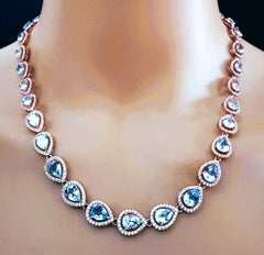 Nuevo collar de oro rosa de 14k con topacio azul y zafiro de 24,8 quilates, de 17,5 a 19 pulgadas