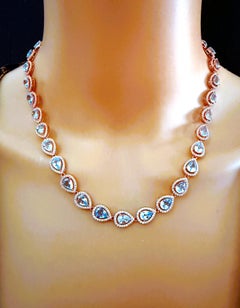 New 24.8 Carat Blue Topaz & Sapphire 14k Rose Gold Sterling Necklace 17.5" - 19"
