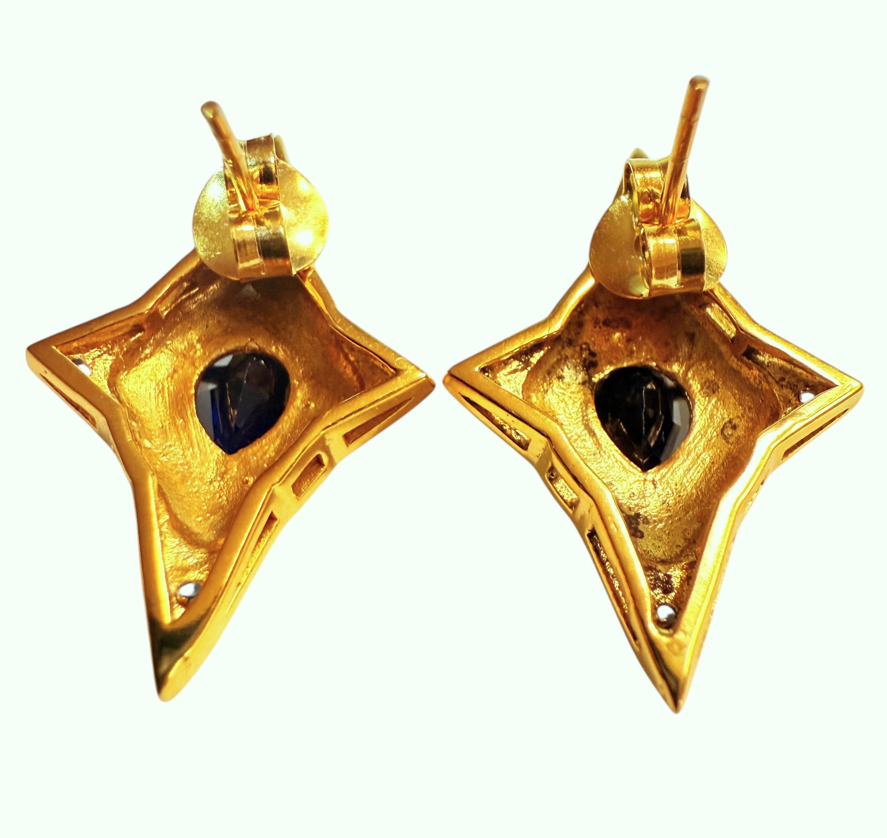 Neu 24k Gold plattiert 4,25 Karat Blauer Saphir Oval & Diamantschliff Sterling Ohrring im Zustand „Hervorragend“ im Angebot in Eagan, MN