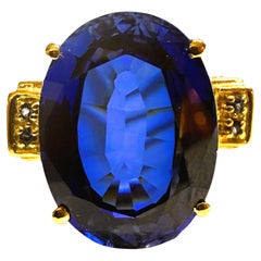 New 24K Rose Gold PL 13.6 Carat Oval & Diamond Cut Sapphire Sterling Ring