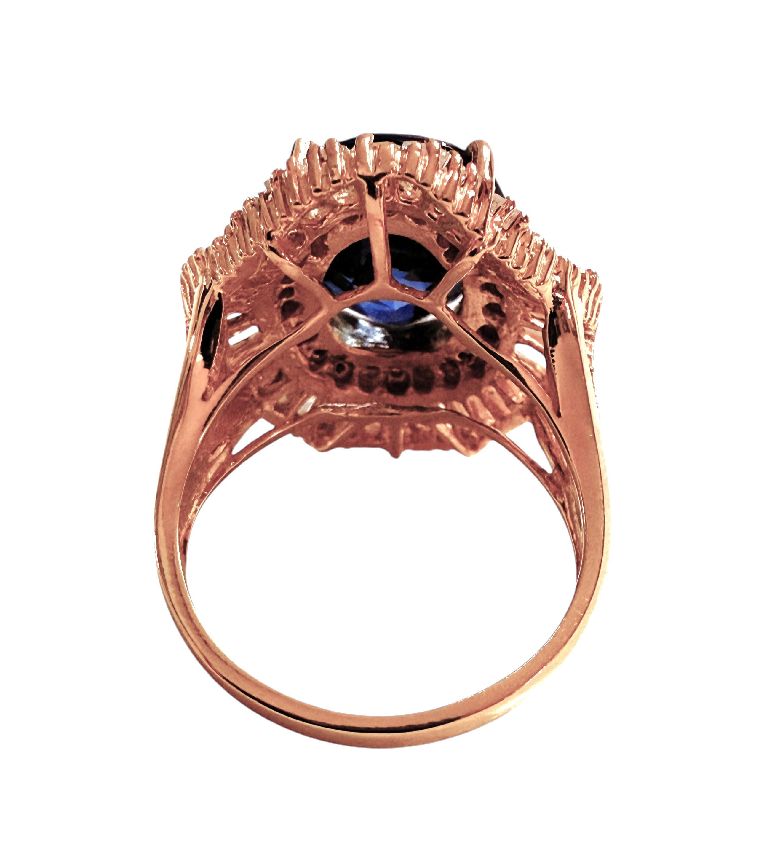 Nuevo Anillo de oro rosa de 24 quilates PL 9,10 quilates de zafiro ovalado y talla de diamante Art Decó en venta