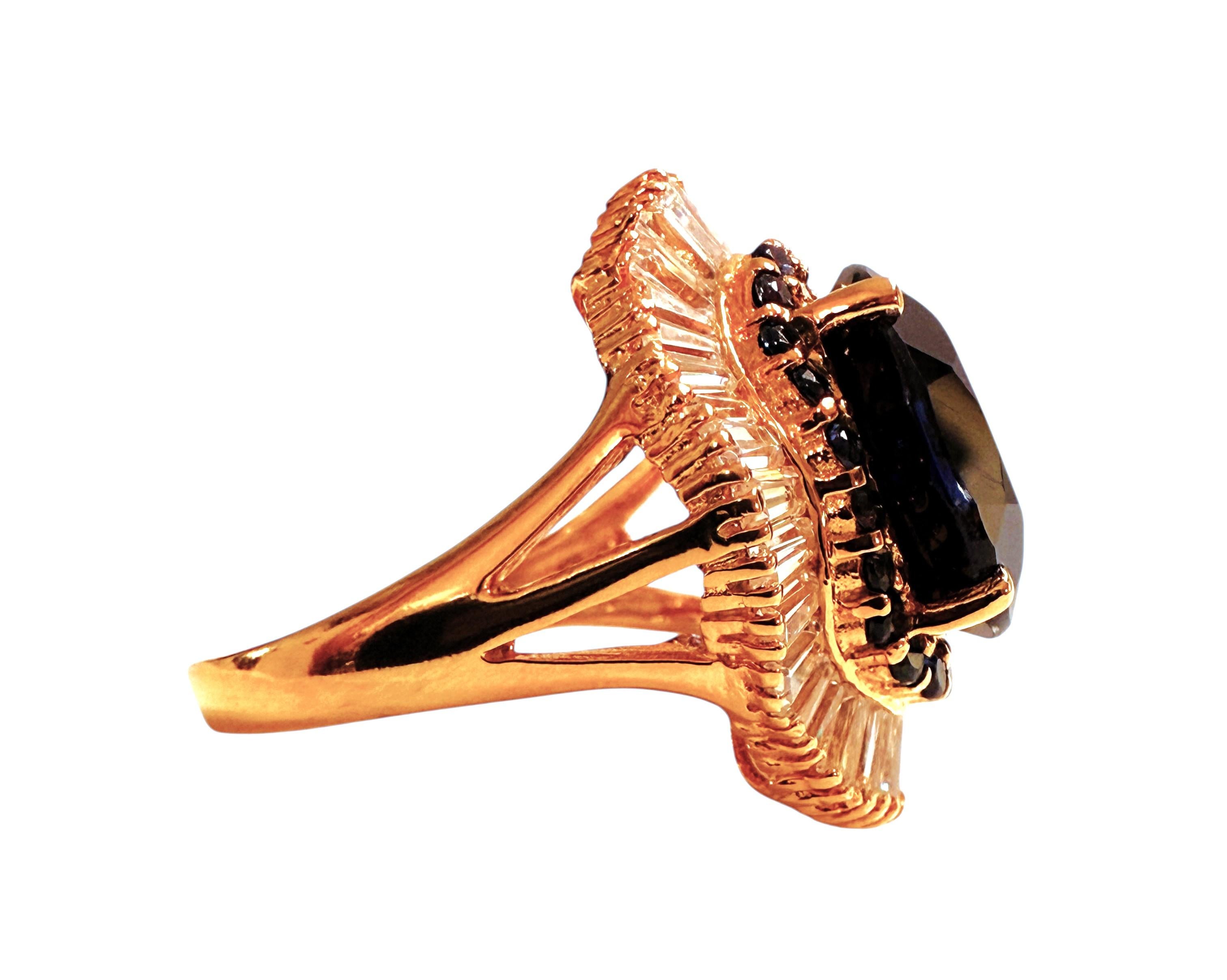 Nuevo Anillo de oro rosa de 24 quilates PL 9,10 quilates de zafiro ovalado y talla de diamante Corte oval en venta