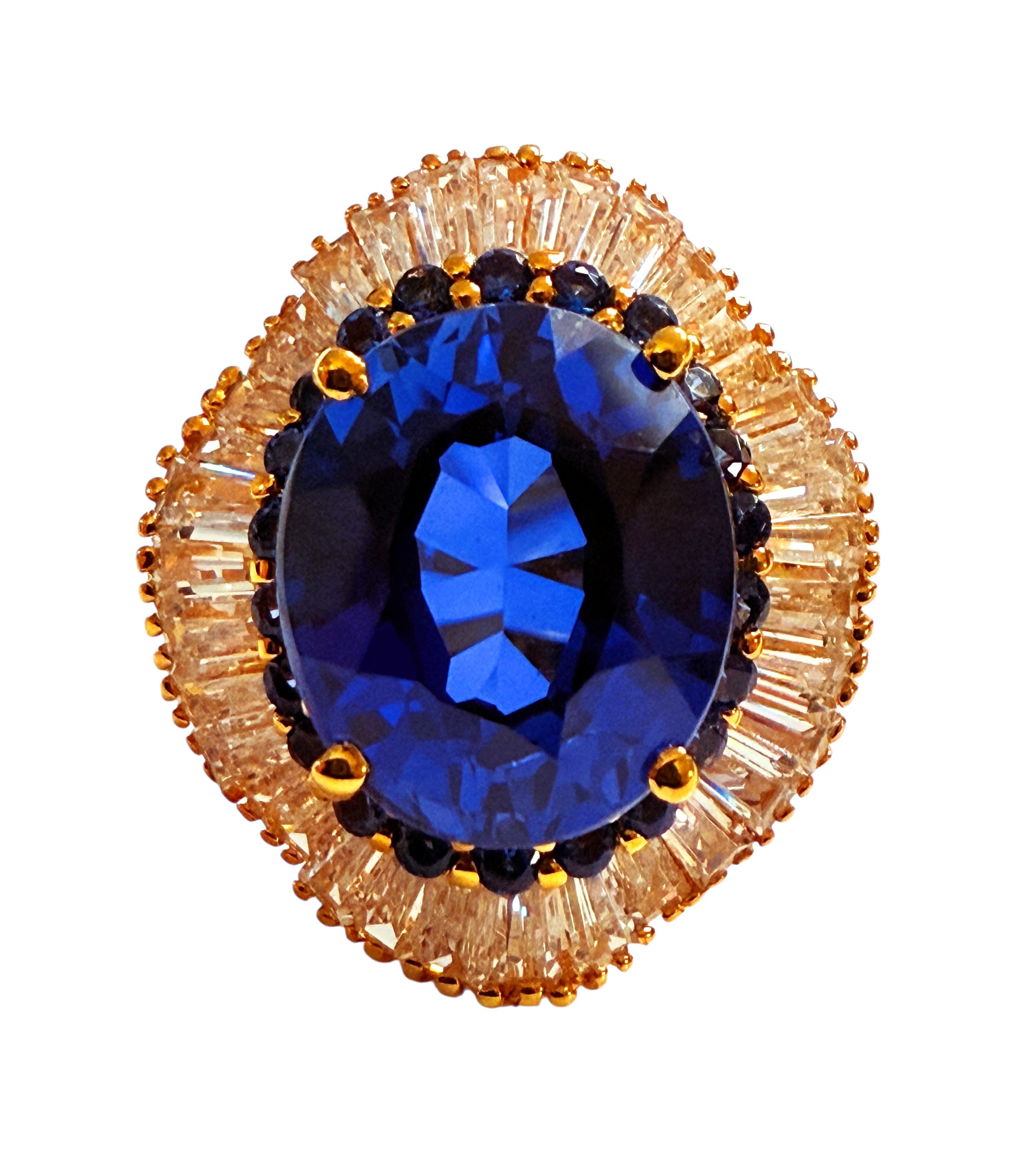 Nuevo Anillo de oro rosa de 24 quilates PL 9,10 quilates de zafiro ovalado y talla de diamante en venta 2