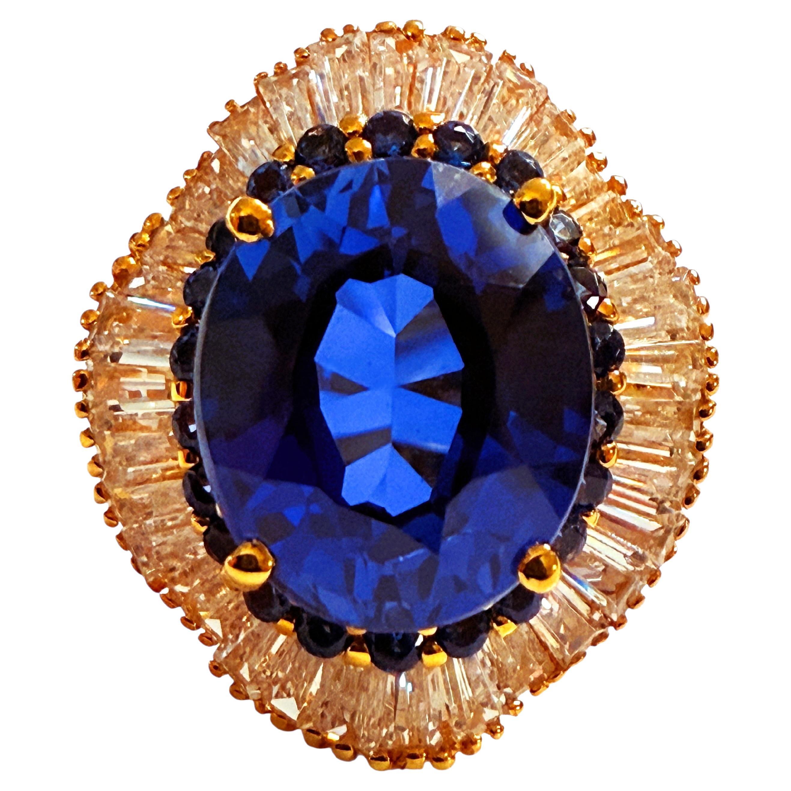 Nuevo Anillo de oro rosa de 24 quilates PL 9,10 quilates de zafiro ovalado y talla de diamante en venta