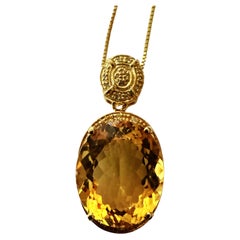 New 24k Y Gold PL Sterling 16.7 Carat Yellow Sapphire & Diamond Cut Sap Necklace