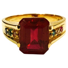 New 24k Y Gold Plated 4.30 Carat Red & Diamond Cut Sapphire Sterling Ring