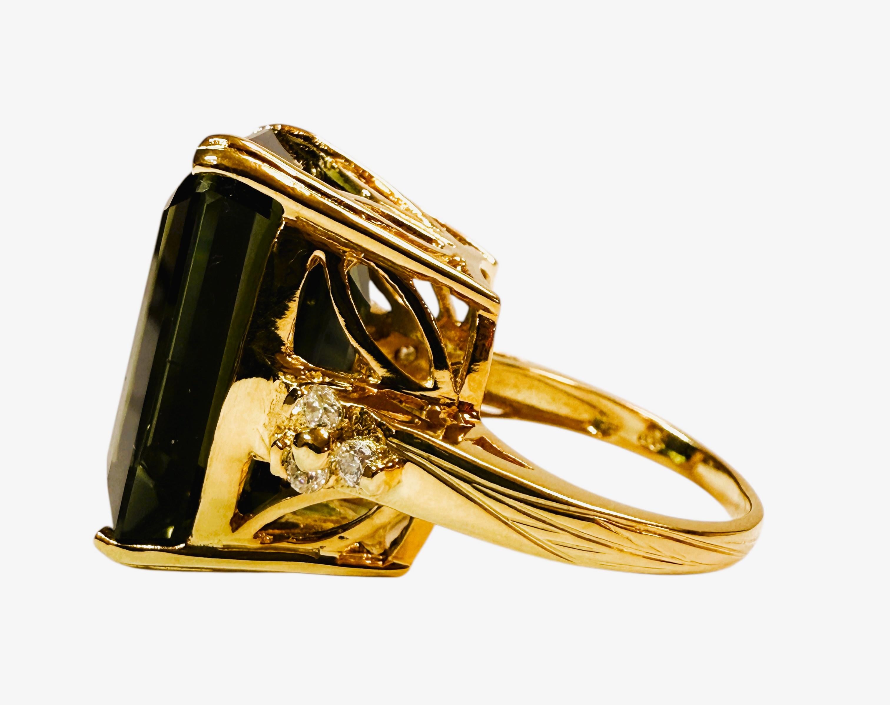 New 24k Gelbgold PL 24 Karat Turmalin & Diamantschliff Saphir Sterling Ring (Art déco) im Angebot
