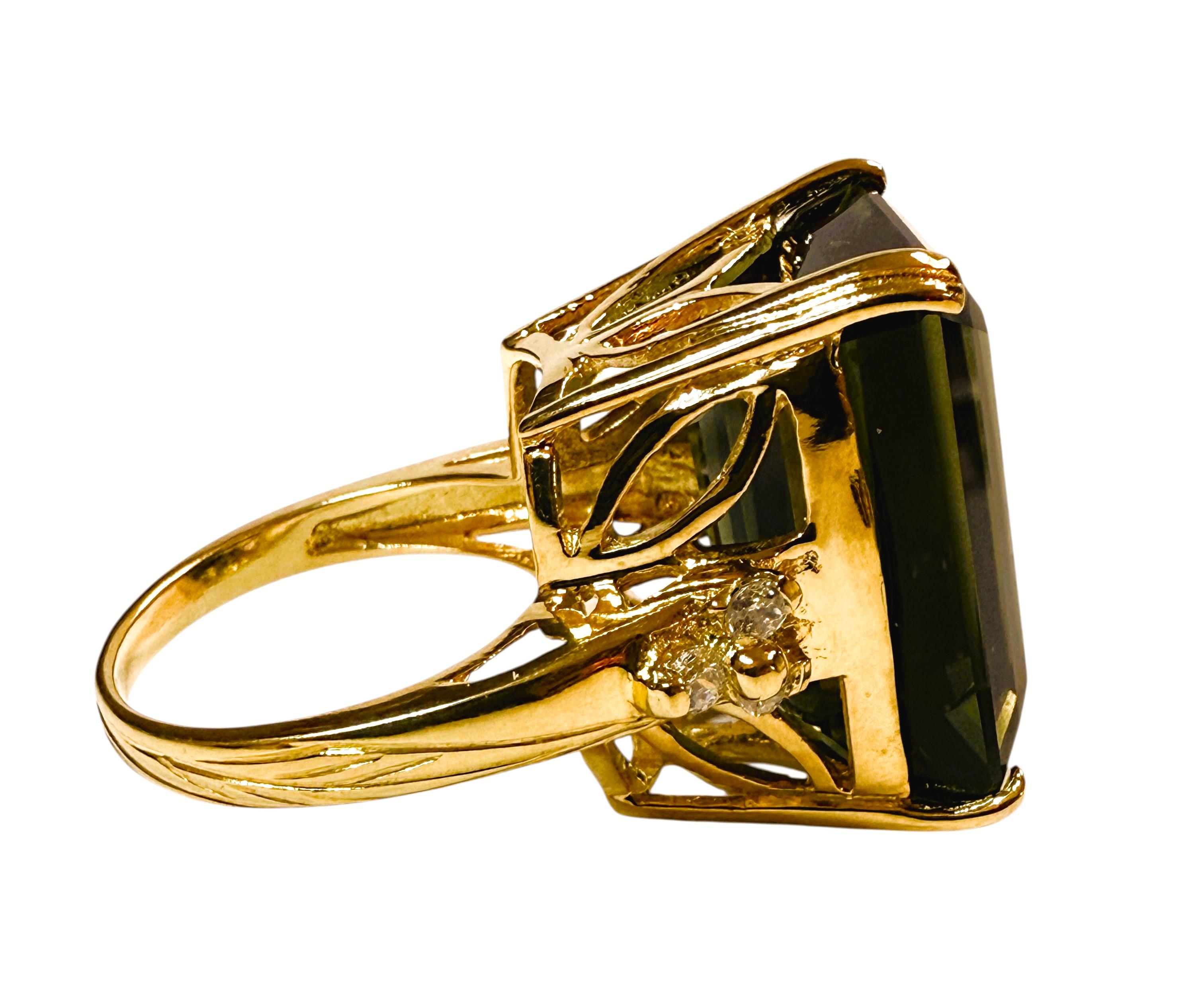 New 24k Gelbgold PL 24 Karat Turmalin & Diamantschliff Saphir Sterling Ring im Zustand „Hervorragend“ im Angebot in Eagan, MN