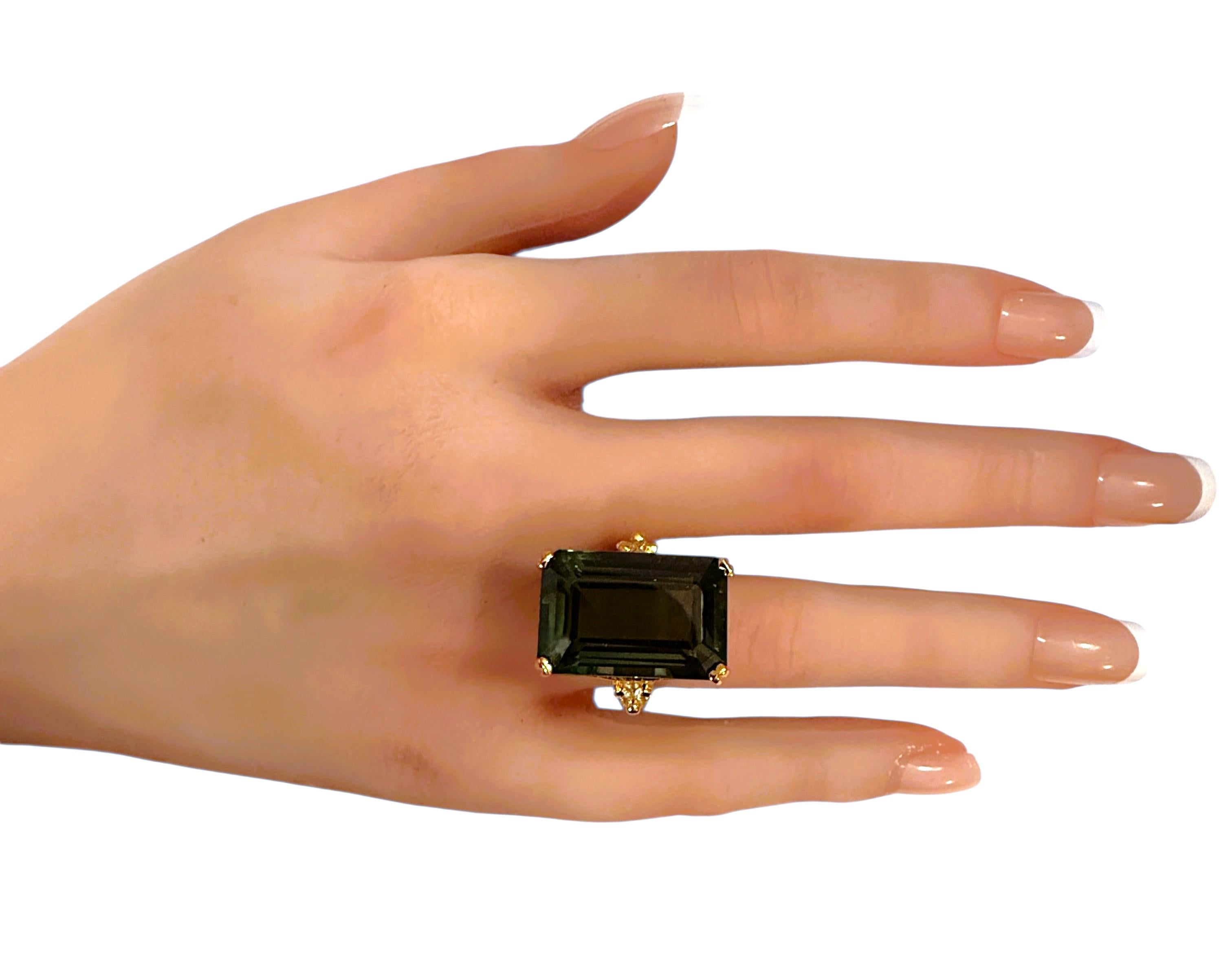 New 24k Gelbgold PL 24 Karat Turmalin & Diamantschliff Saphir Sterling Ring im Angebot 3