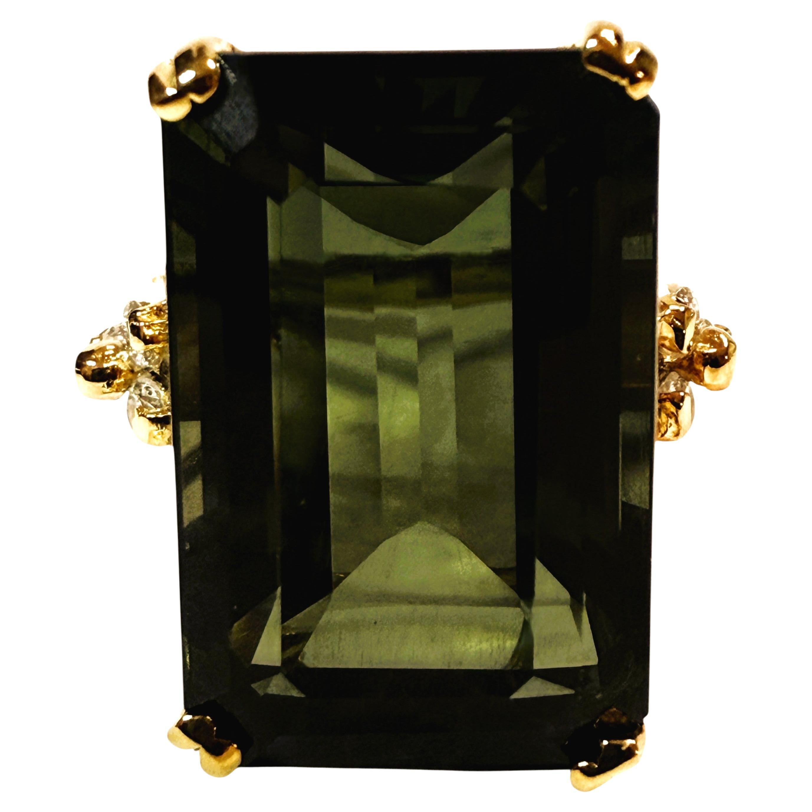 New 24k Yellow Gold PL 24 Carat Tourmaline 
Diamond Cut Sapphire Sterling Ring