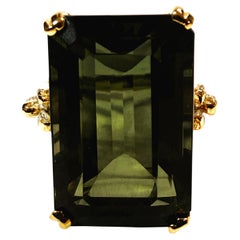 New 24k Yellow Gold PL 24 Carat Tourmaline 
Diamond Cut Sapphire Sterling Ring