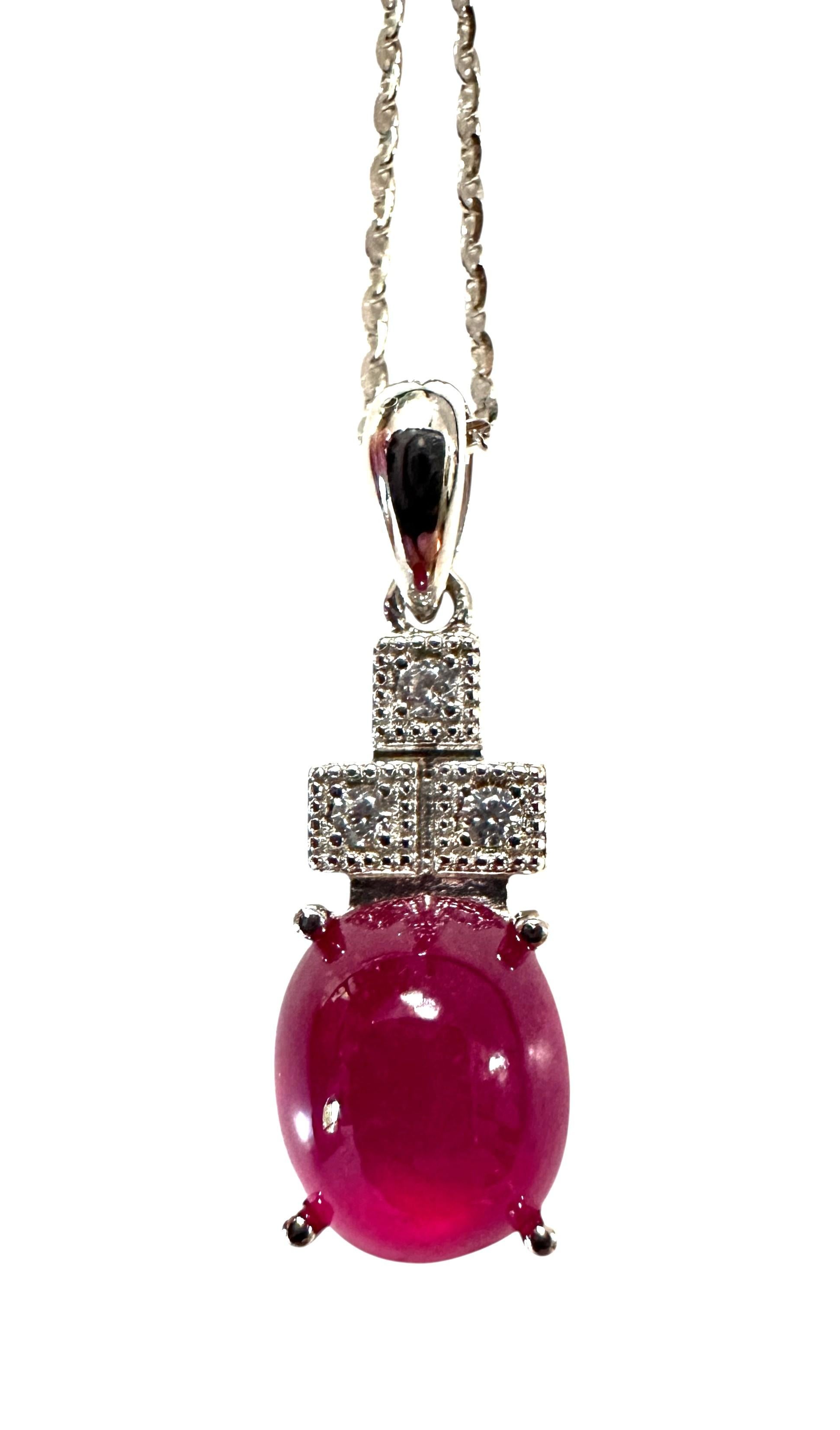 Neu 2,54 Karat Rubin Cabochon & Diamantschliff Saphir Sterling Anhänger Halskette im Zustand „Neu“ im Angebot in Eagan, MN