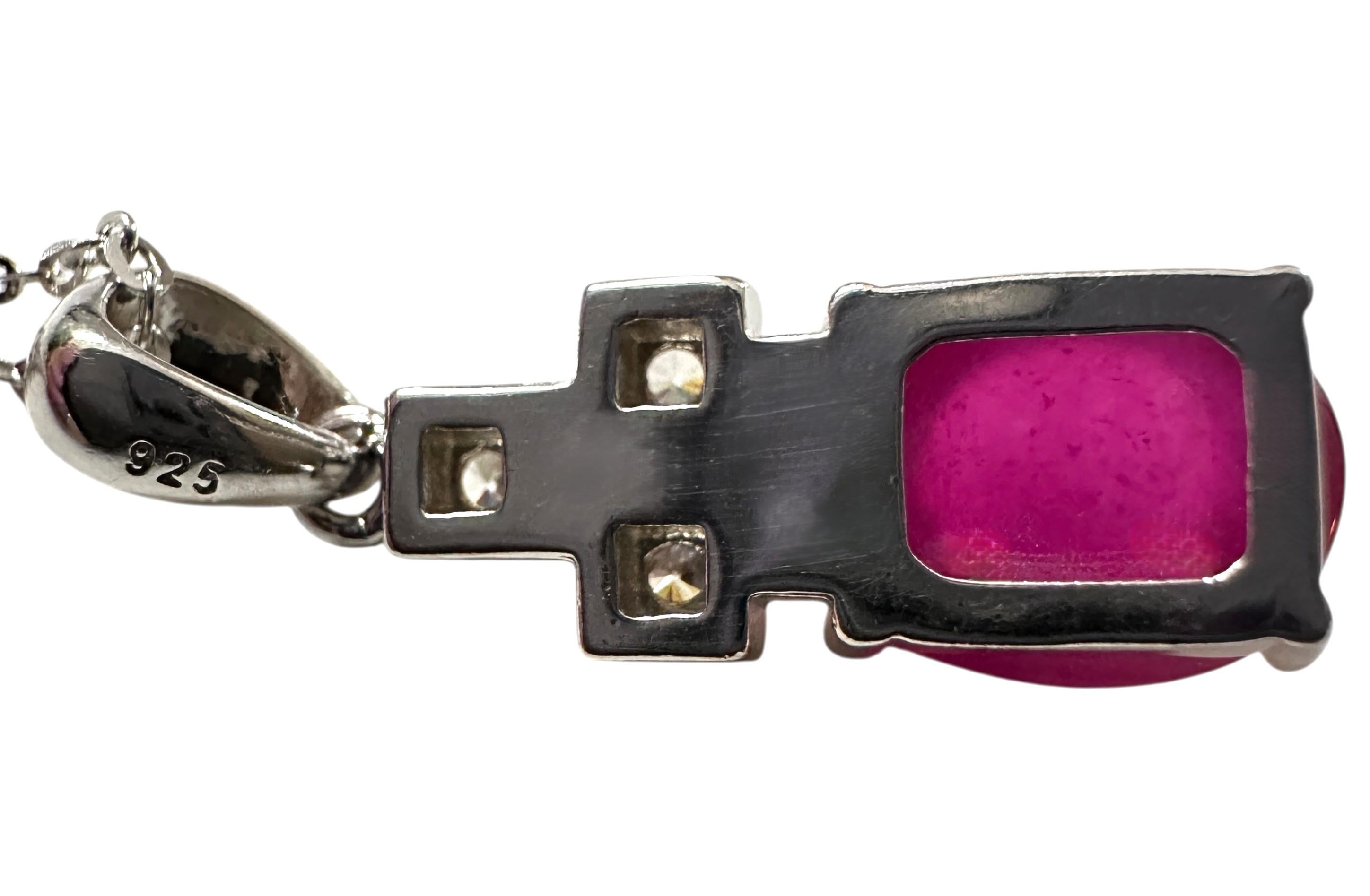Neu 2,54 Karat Rubin Cabochon & Diamantschliff Saphir Sterling Anhänger Halskette Damen im Angebot