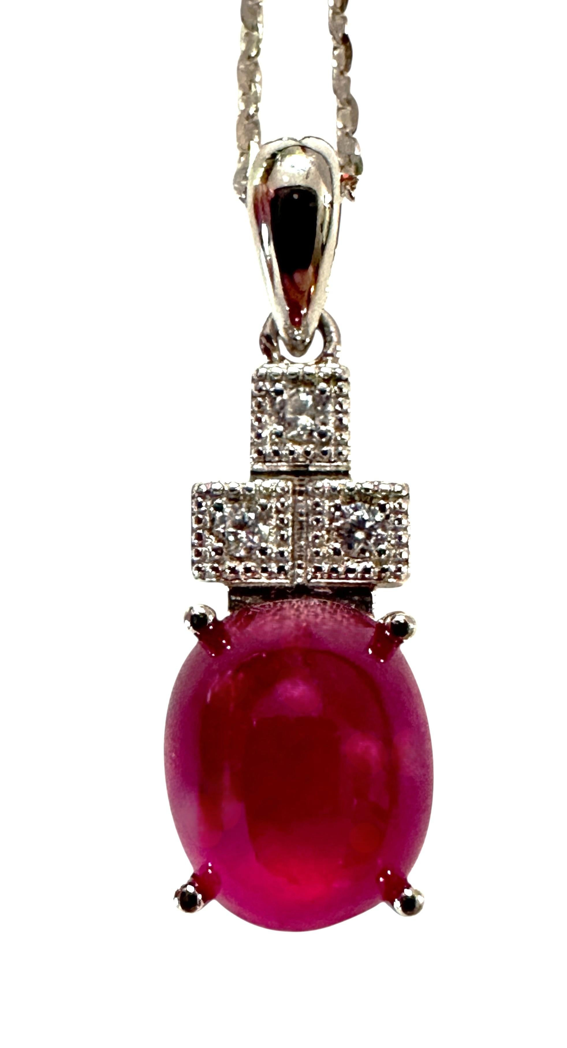 Neu 2,54 Karat Rubin Cabochon & Diamantschliff Saphir Sterling Anhänger Halskette im Angebot 2