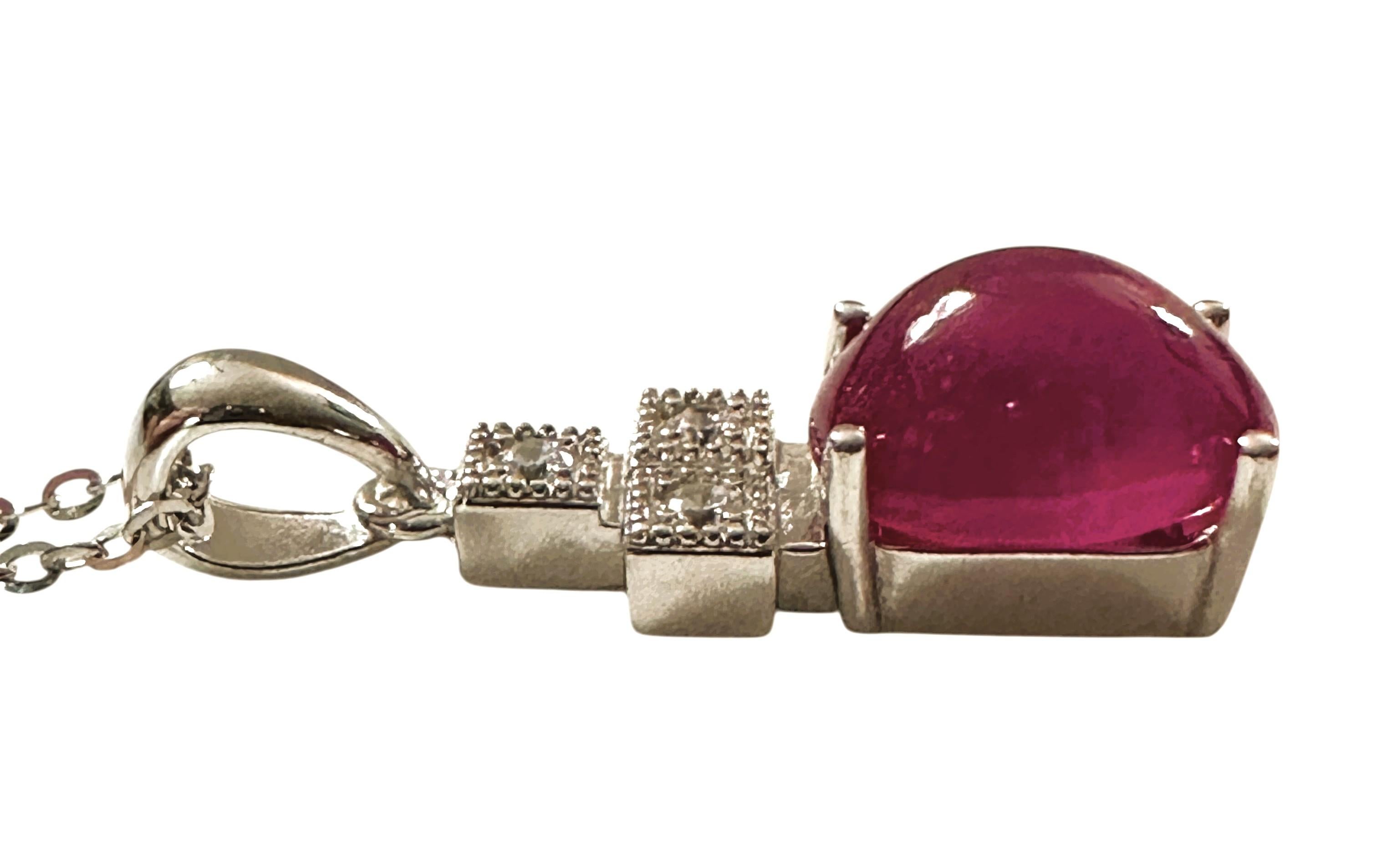 Neu 2,54 Karat Rubin Cabochon & Diamantschliff Saphir Sterling Anhänger Halskette im Angebot 3