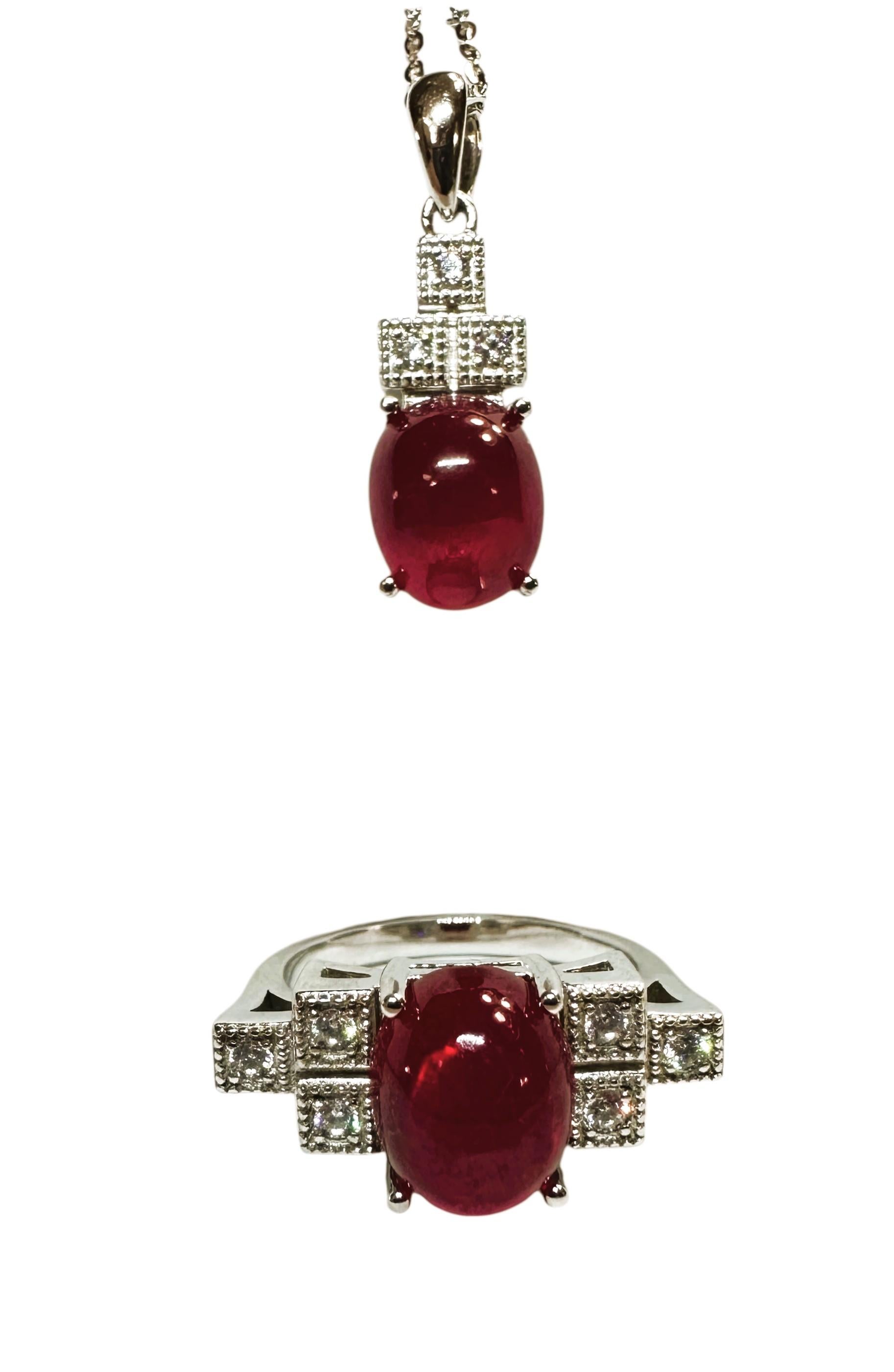 Neu 2,54 Karat Rubin Cabochon & Diamantschliff Saphir Sterling Anhänger Halskette im Angebot 4