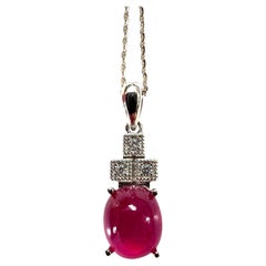 New 2.54 Carat Ruby Cabochon & Diamond Cut Sapphire Sterling Pendant Necklace
